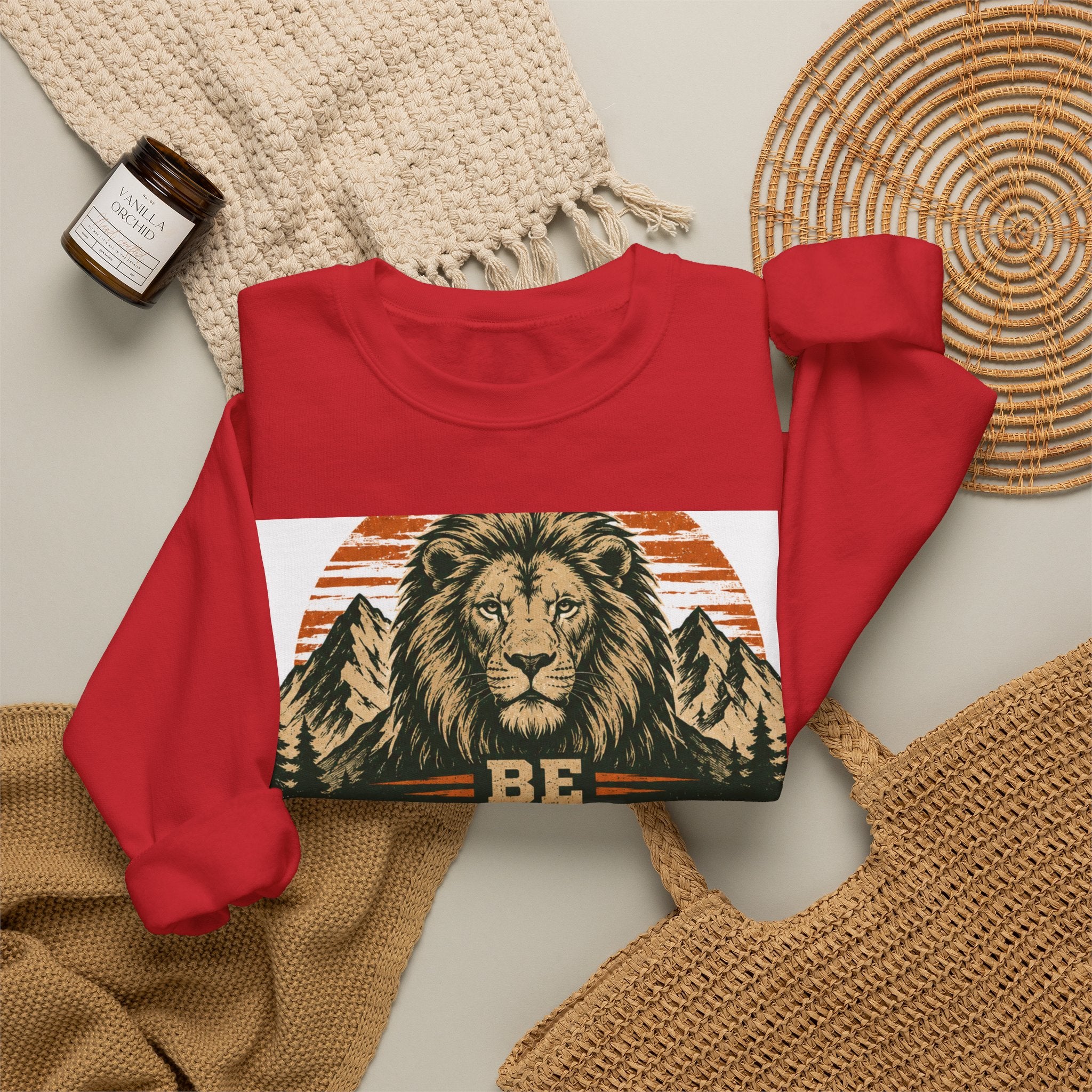 Be Strong and Courageous Crewneck Sweatshirt – Joshua 1:9 Lion Graphic