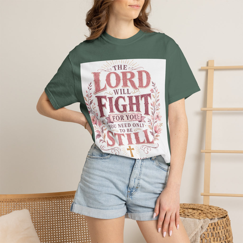 Men's Christian T‑Shirt — "The Lord Will Fight for You; Be Still" Faith Graphic Tee