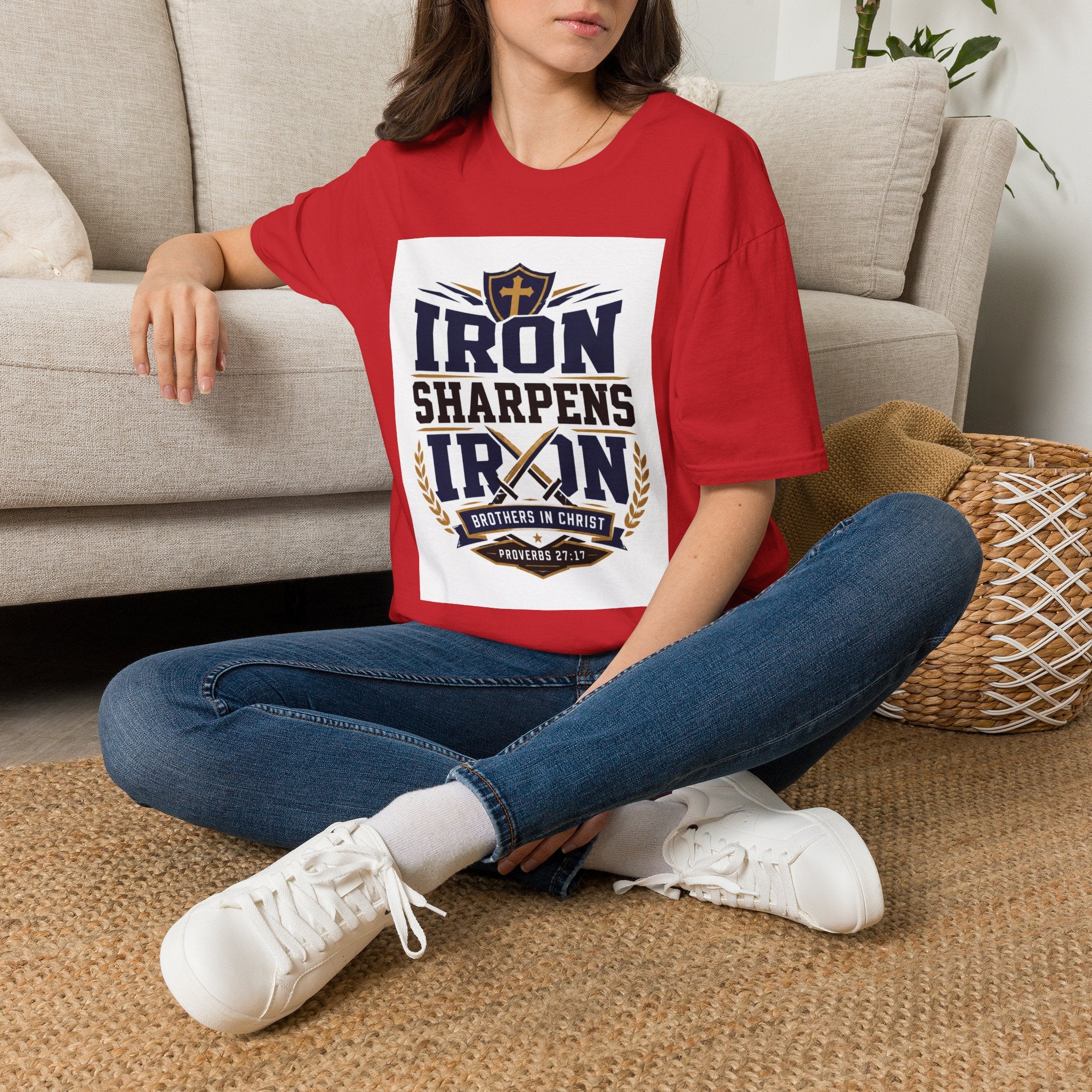 Iron Sharpens Iron T-Shirt — Christian Faith Shield Design