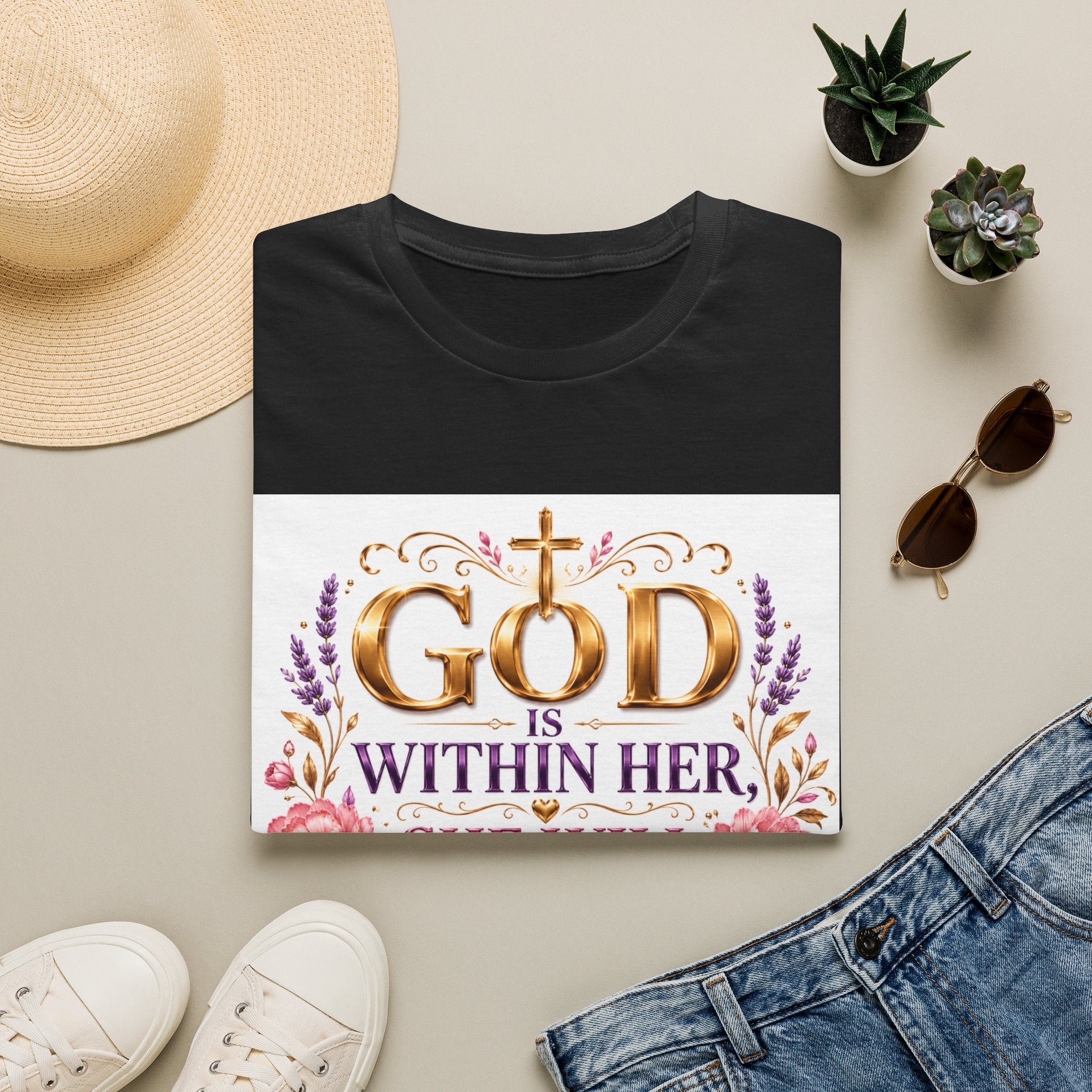 Faithful Floral T‑Shirt — "God Is Within Her, She Will Not Fall" Inspirational Christian Tee
