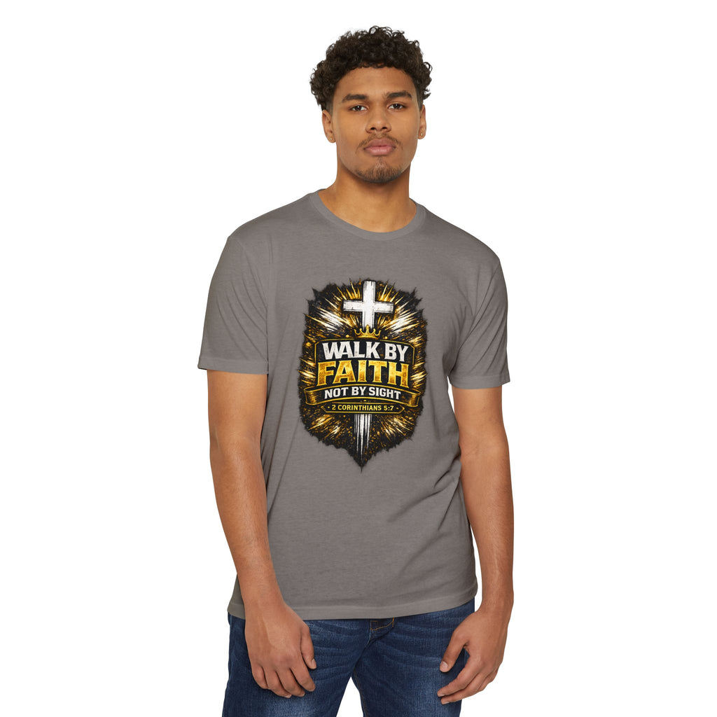 Walk By Faith T-Shirt — Christian Cross Scripture Tee (2 Corinthians 5:7)