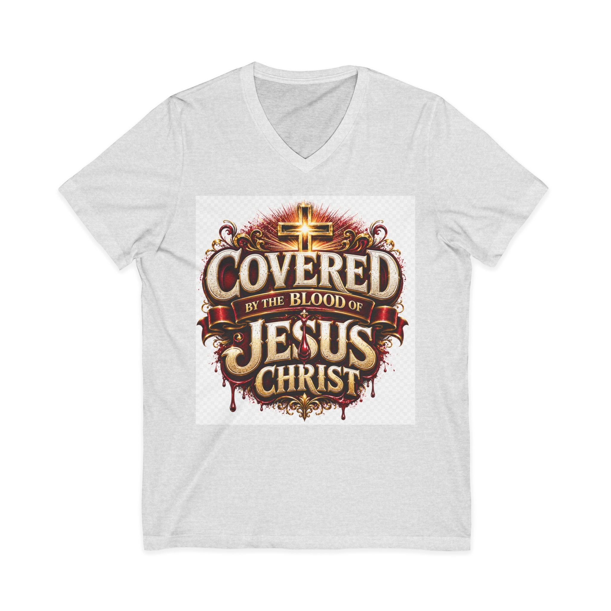 Covered by the Blood of Jesus T-Shirt — Christian Faith V-Neck Tee