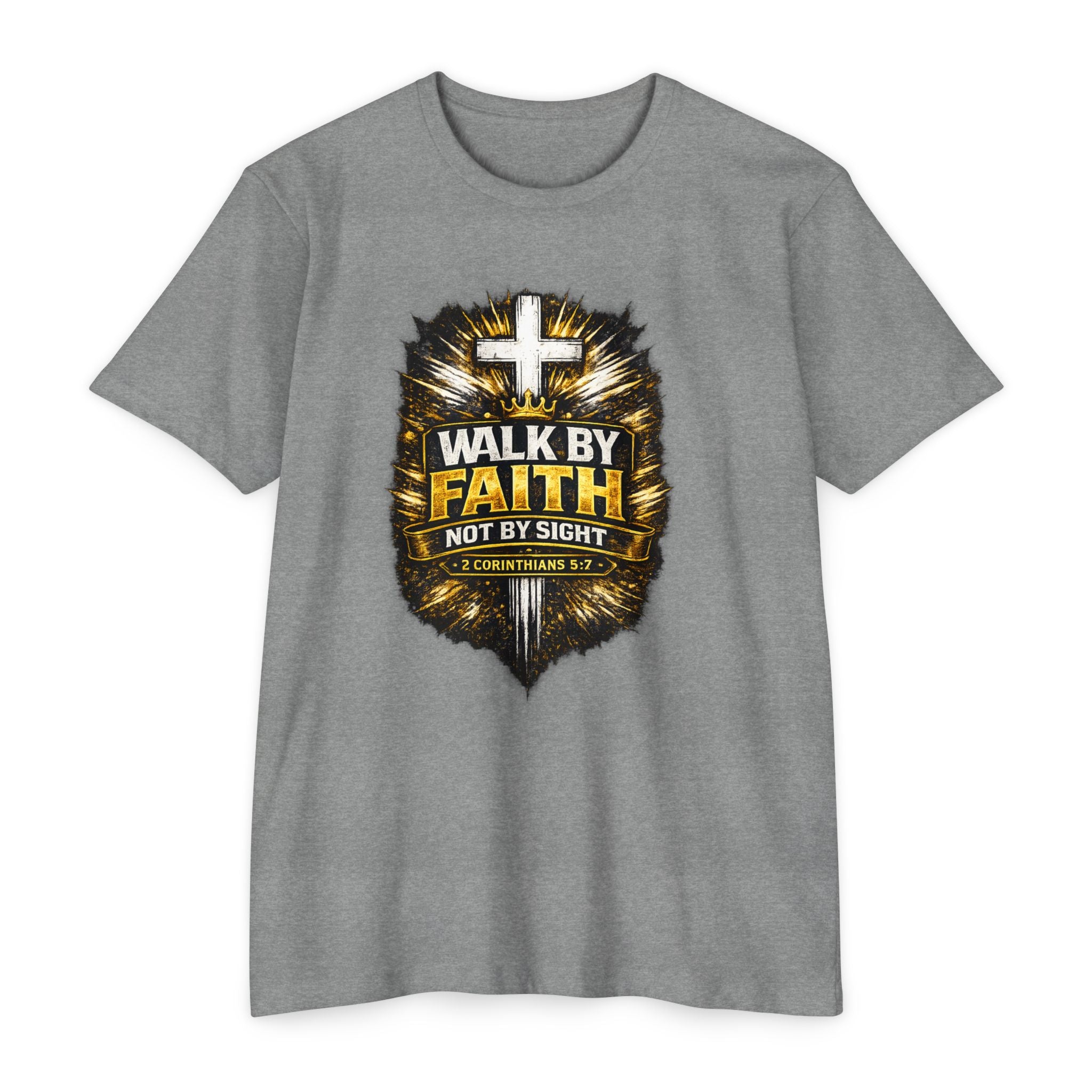 Walk By Faith T-Shirt — Christian Cross Scripture Tee (2 Corinthians 5:7)