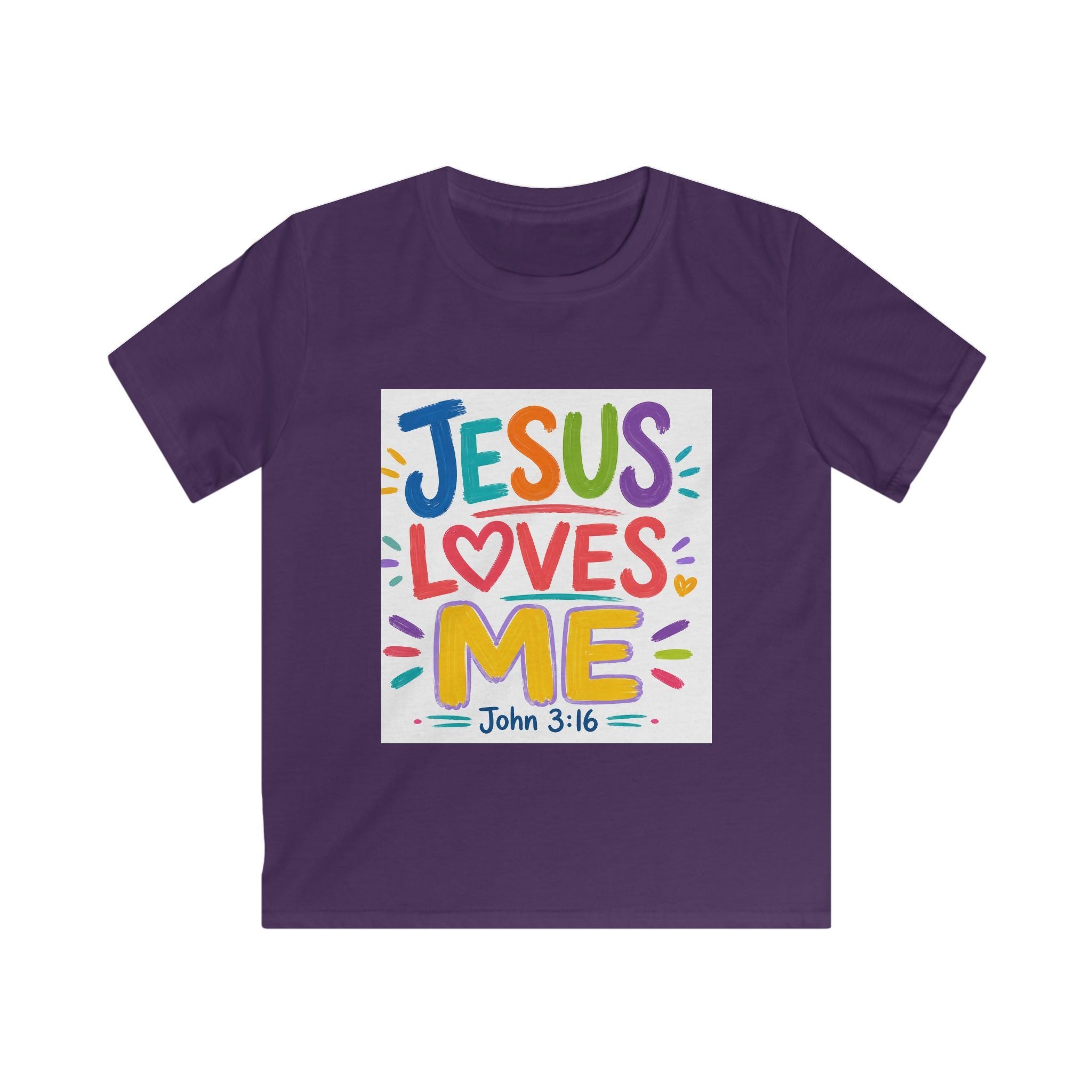 Kids Tee — "Jesus Loves Me" Colorful Scripture T‑Shirt (John 3:16)