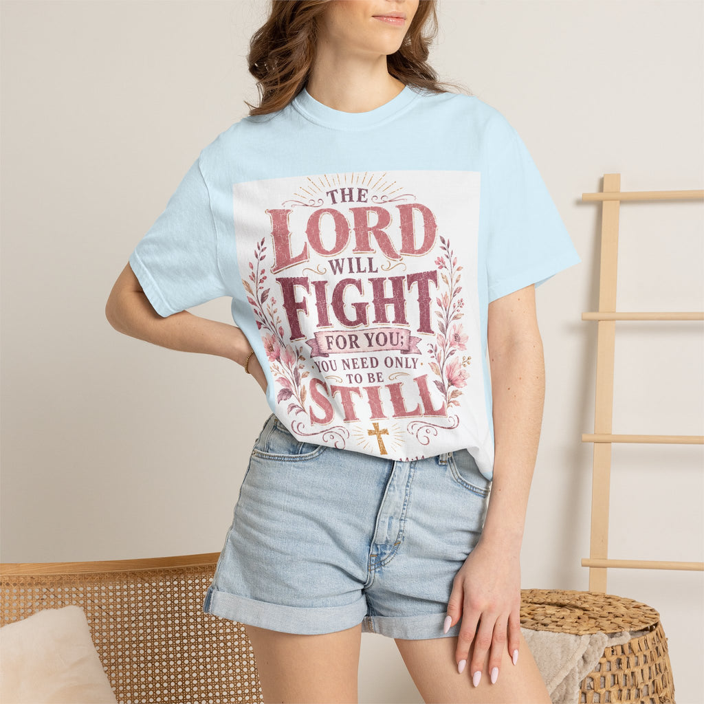 Men's Christian T‑Shirt — "The Lord Will Fight for You; Be Still" Faith Graphic Tee