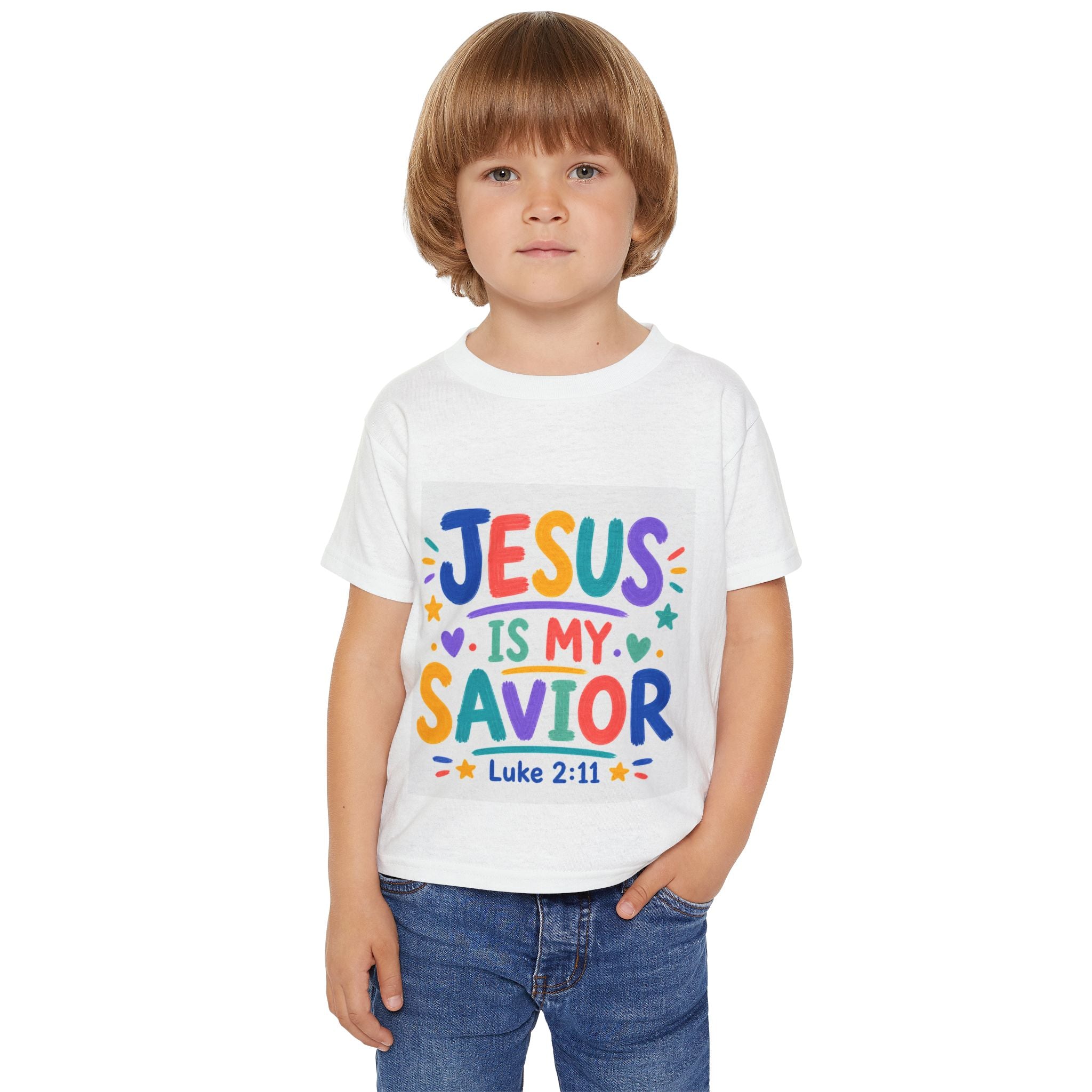 Toddler T-Shirt — "Jesus Is My Savior" Colorful Christian Kids Tee (Luke 2:11)