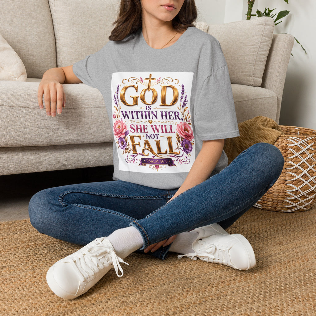 Faithful Floral T‑Shirt — "God Is Within Her, She Will Not Fall" Inspirational Christian Tee