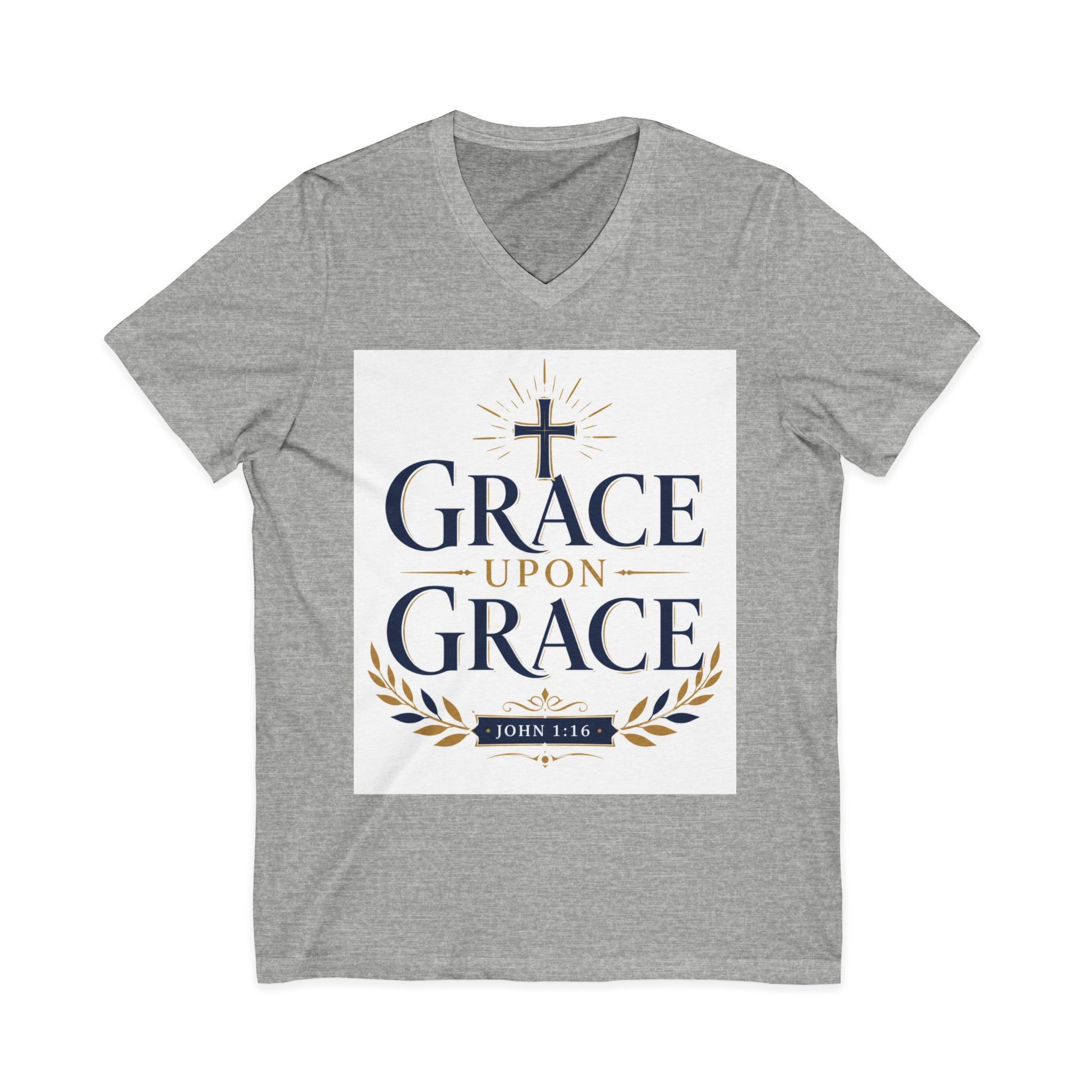 Grace Upon Grace V-Neck Tee — Christian Faith Inspirational Shirt (John 1:16)