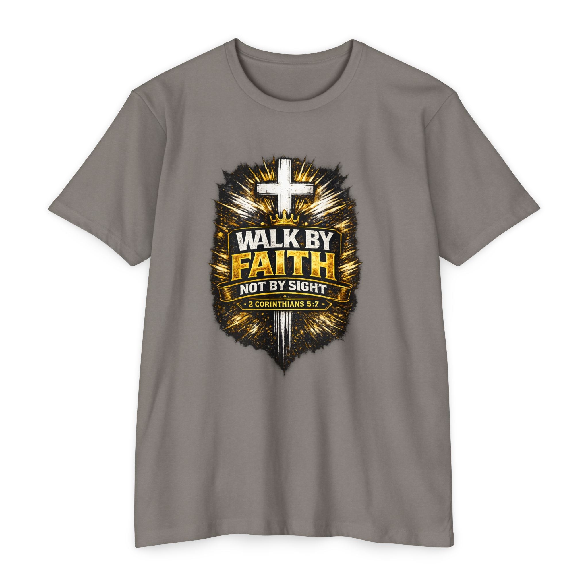 Walk By Faith T-Shirt — Christian Cross Scripture Tee (2 Corinthians 5:7)