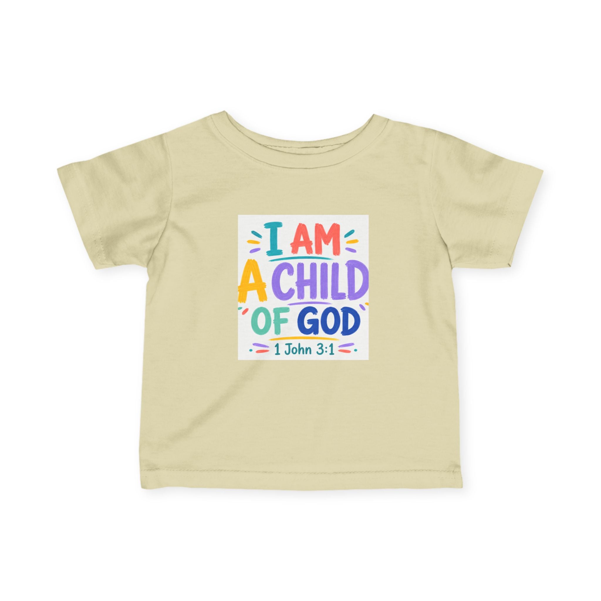 Infant Tee — "I Am A Child of God" Colorful Christian Baby Shirt (1 John 3:1)