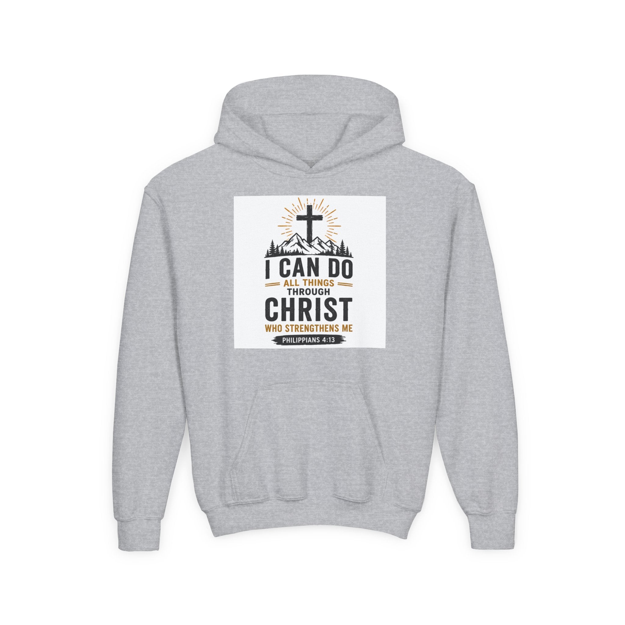 Christian Youth Hoodie - "I Can Do All Things Through Christ" Faith Pullover