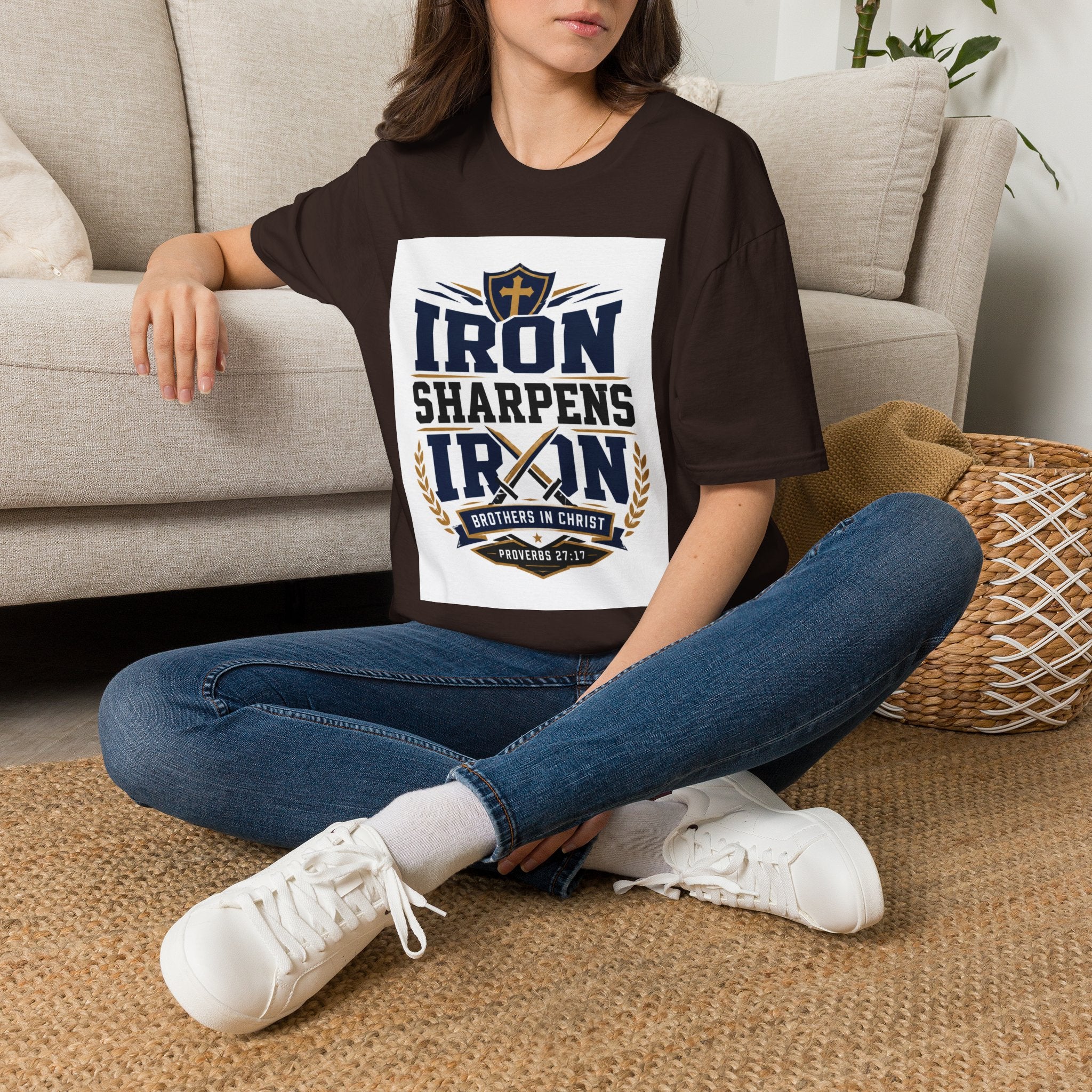 Iron Sharpens Iron T-Shirt — Christian Faith Shield Design
