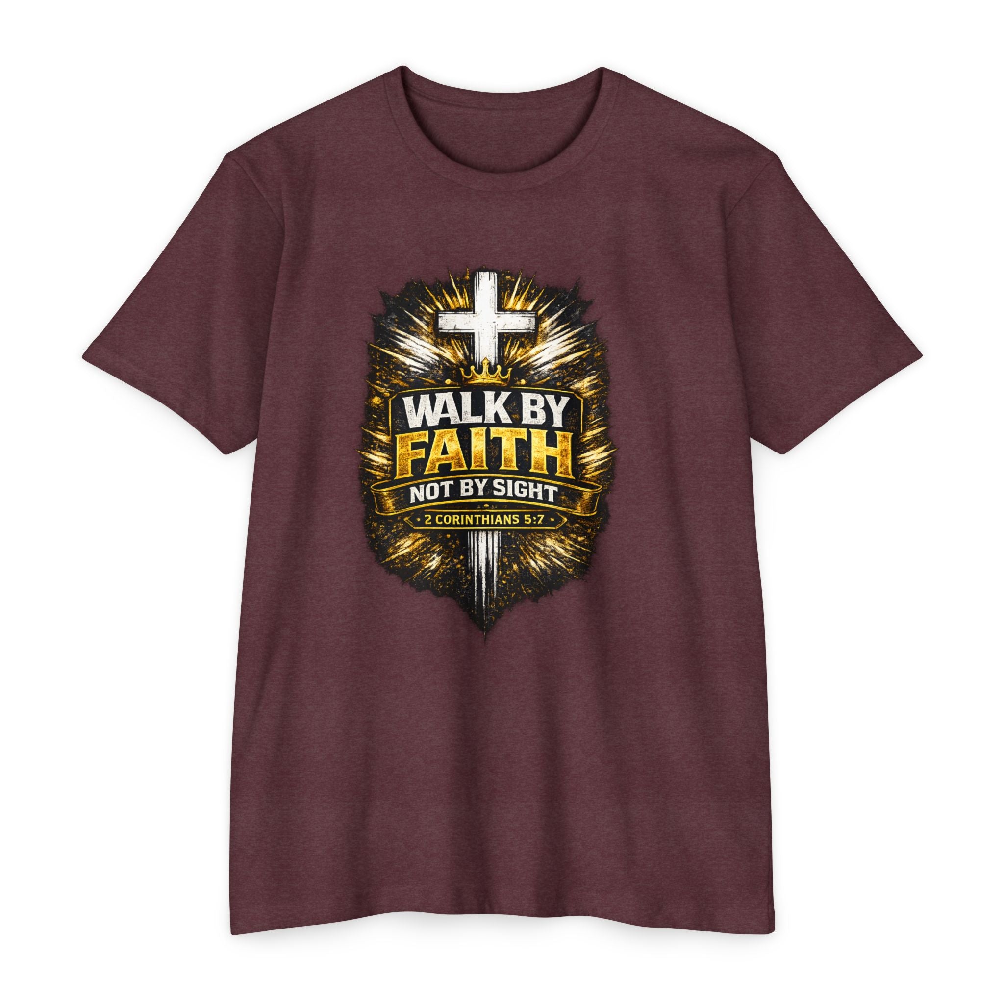 Walk By Faith T-Shirt — Christian Cross Scripture Tee (2 Corinthians 5:7)