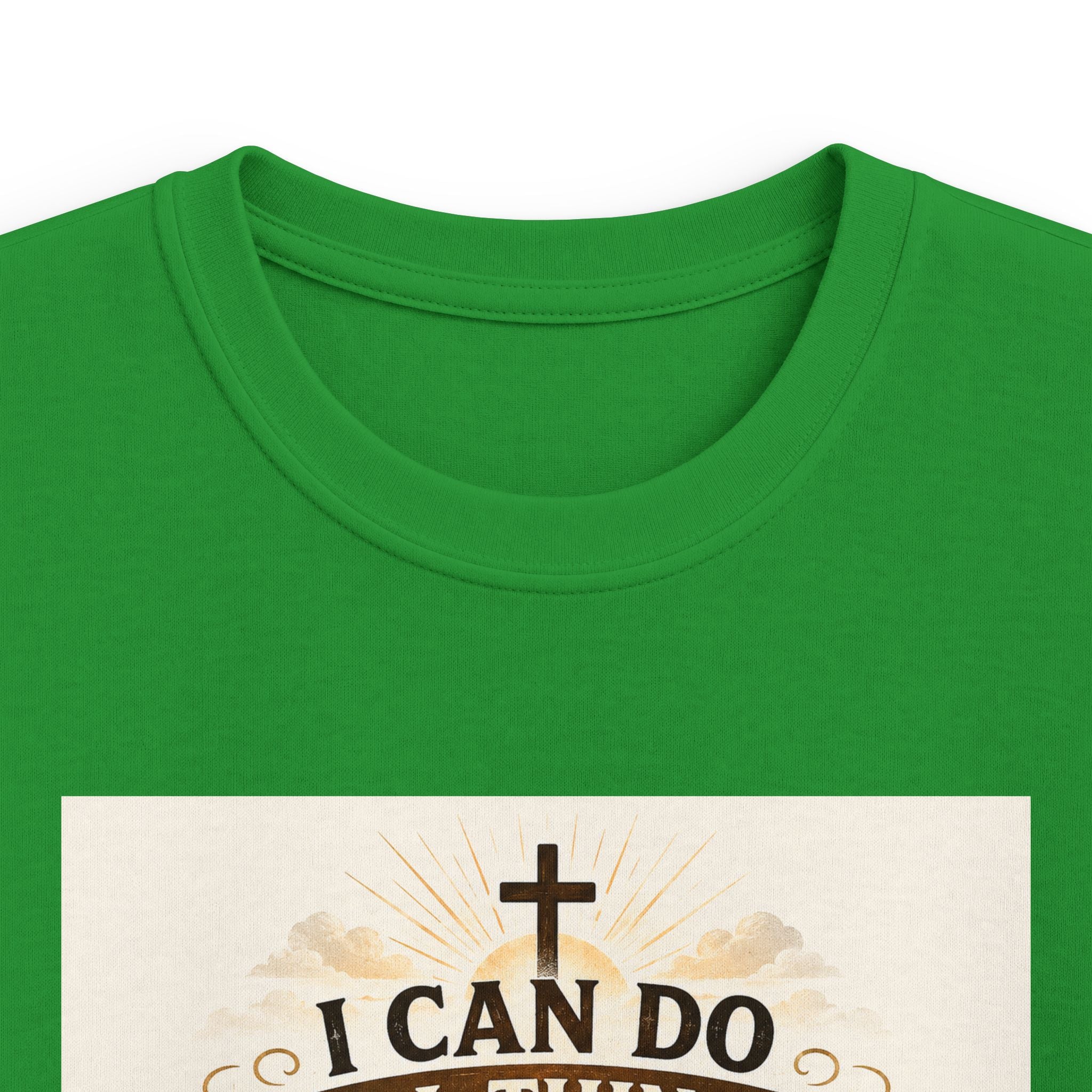 Kids Christian Tee — “I Can Do All Things Through Christ” Bible Verse Shirt