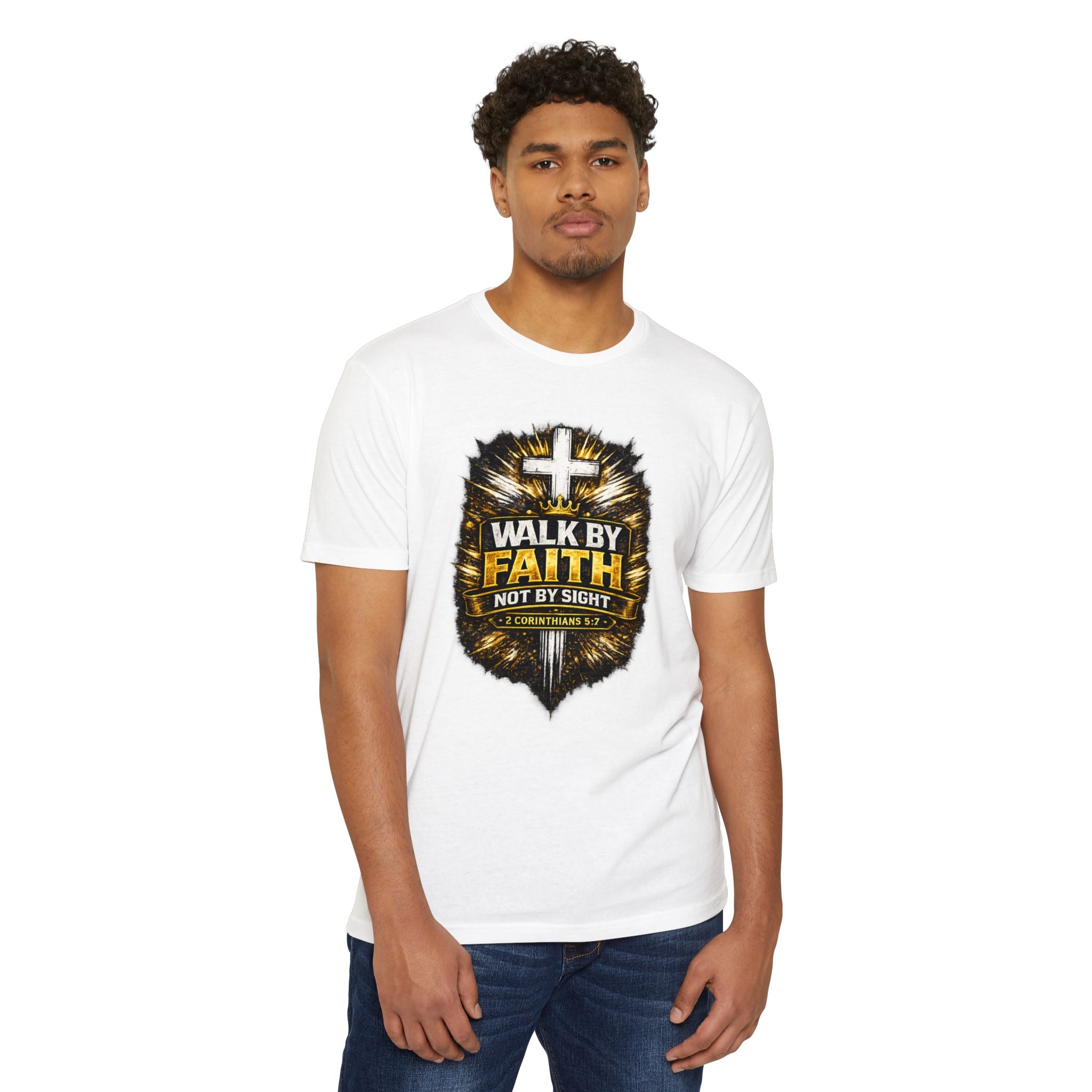Walk By Faith T-Shirt — Christian Cross Scripture Tee (2 Corinthians 5:7)