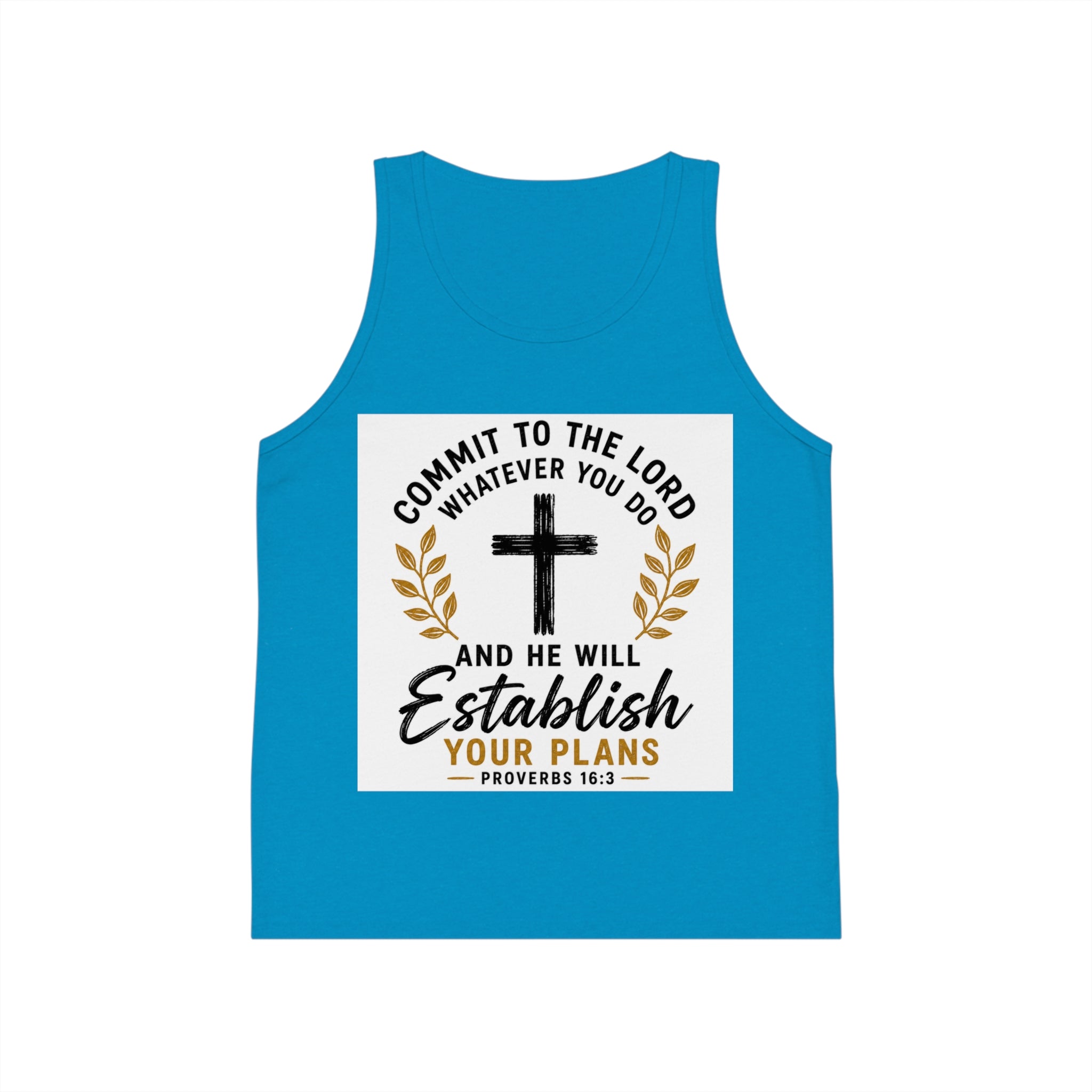 Kids Faith Tank Top - "Commit to the Lord" Proverbs 16:3 Cross Design