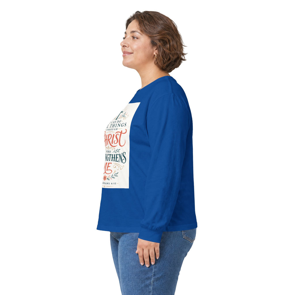 Christian Faith Long Sleeve Tee — "I Can Do All Things Through Christ" Inspirational Shirt