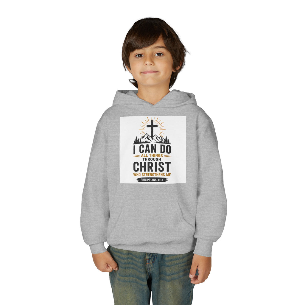 Christian Youth Hoodie - "I Can Do All Things Through Christ" Faith Pullover