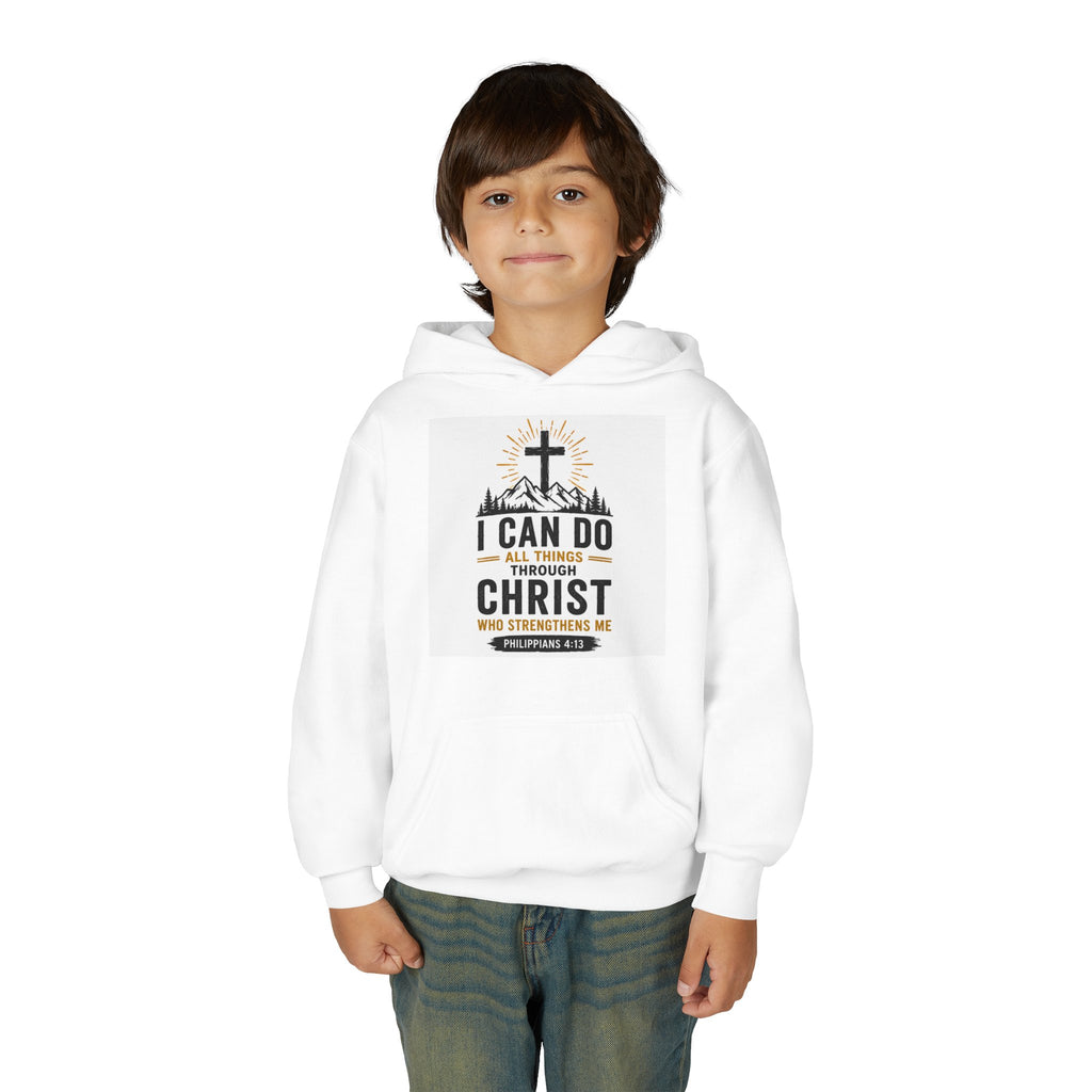 Christian Youth Hoodie - "I Can Do All Things Through Christ" Faith Pullover