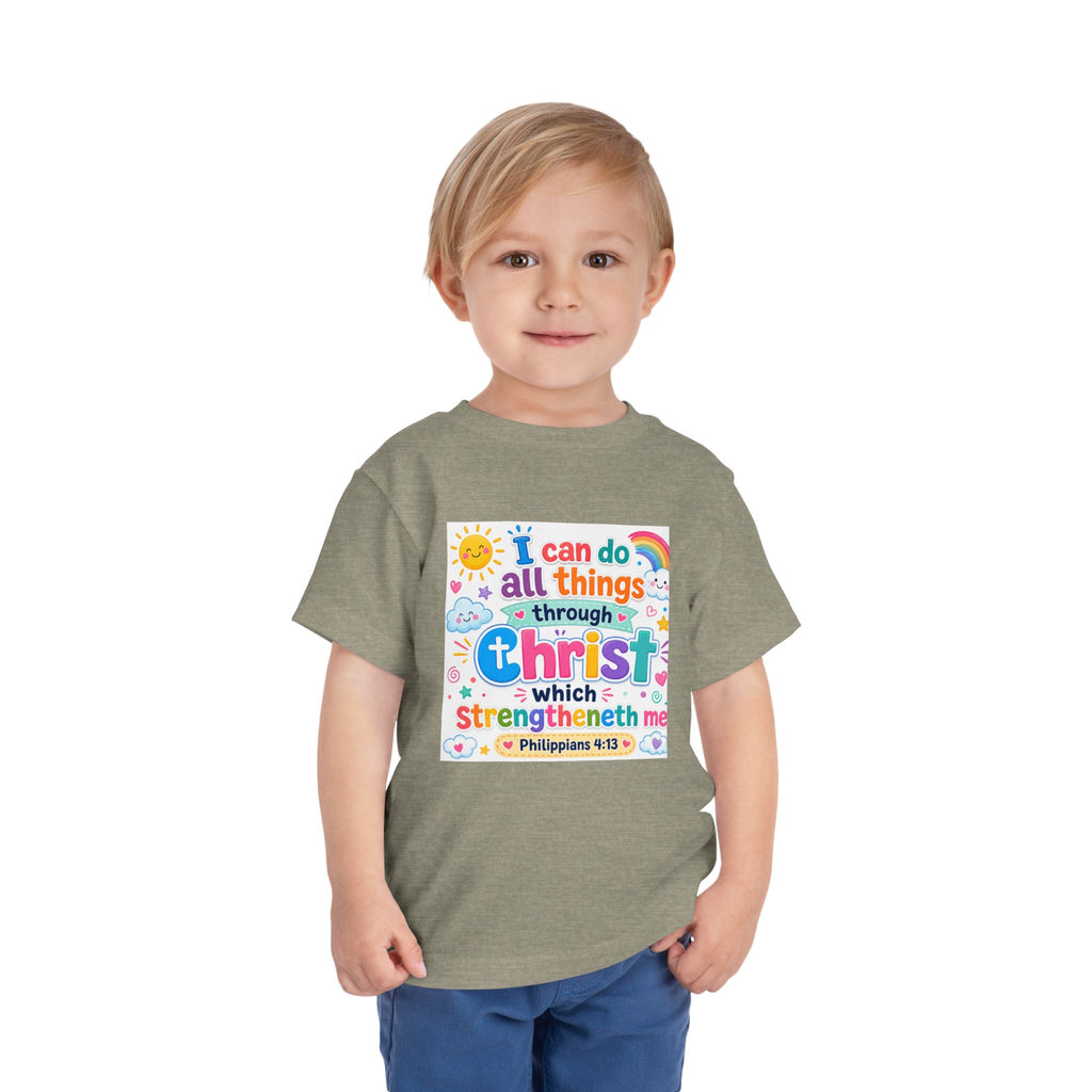 Toddler Tee — "I Can Do All Things Through Christ" Colorful Faith Shirt (Philippians 4:13)
