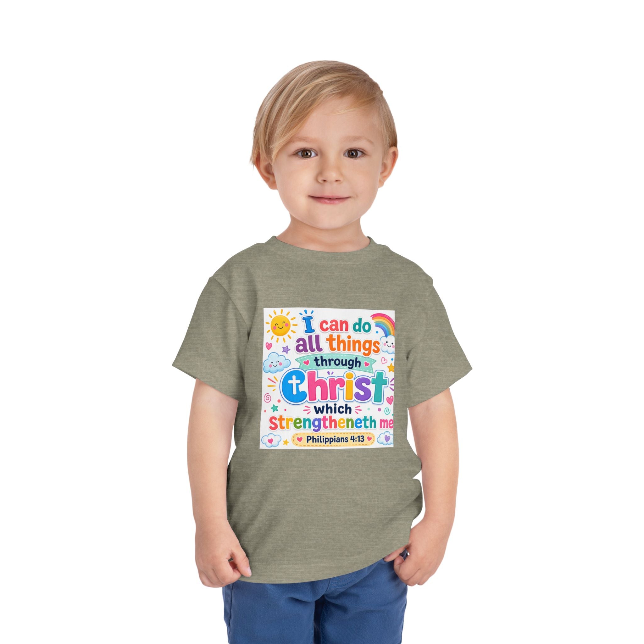 Toddler Tee — "I Can Do All Things Through Christ" Colorful Faith Shirt (Philippians 4:13)