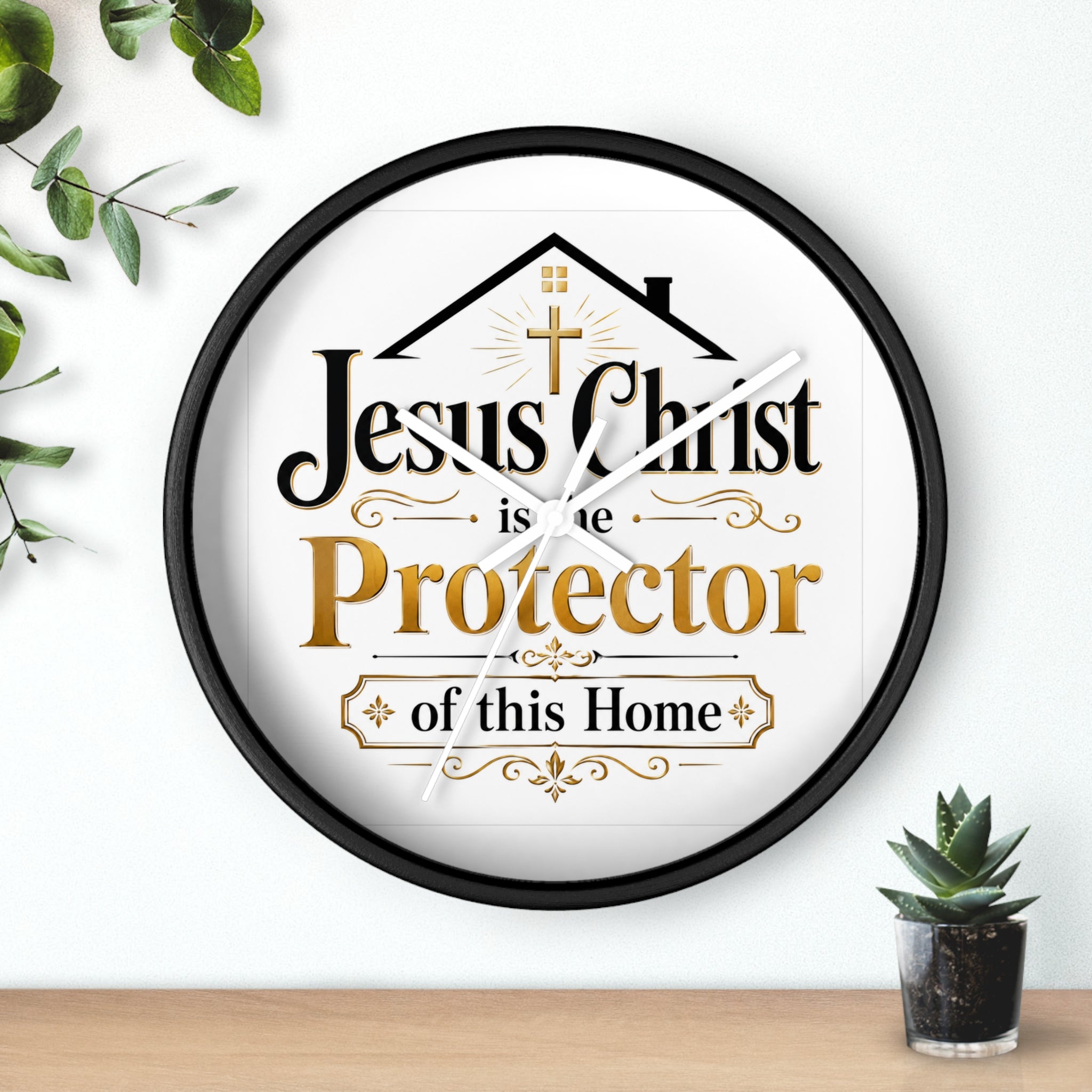 Jesus Christ Protector of This Home Wall Clock — Christian Home Décor