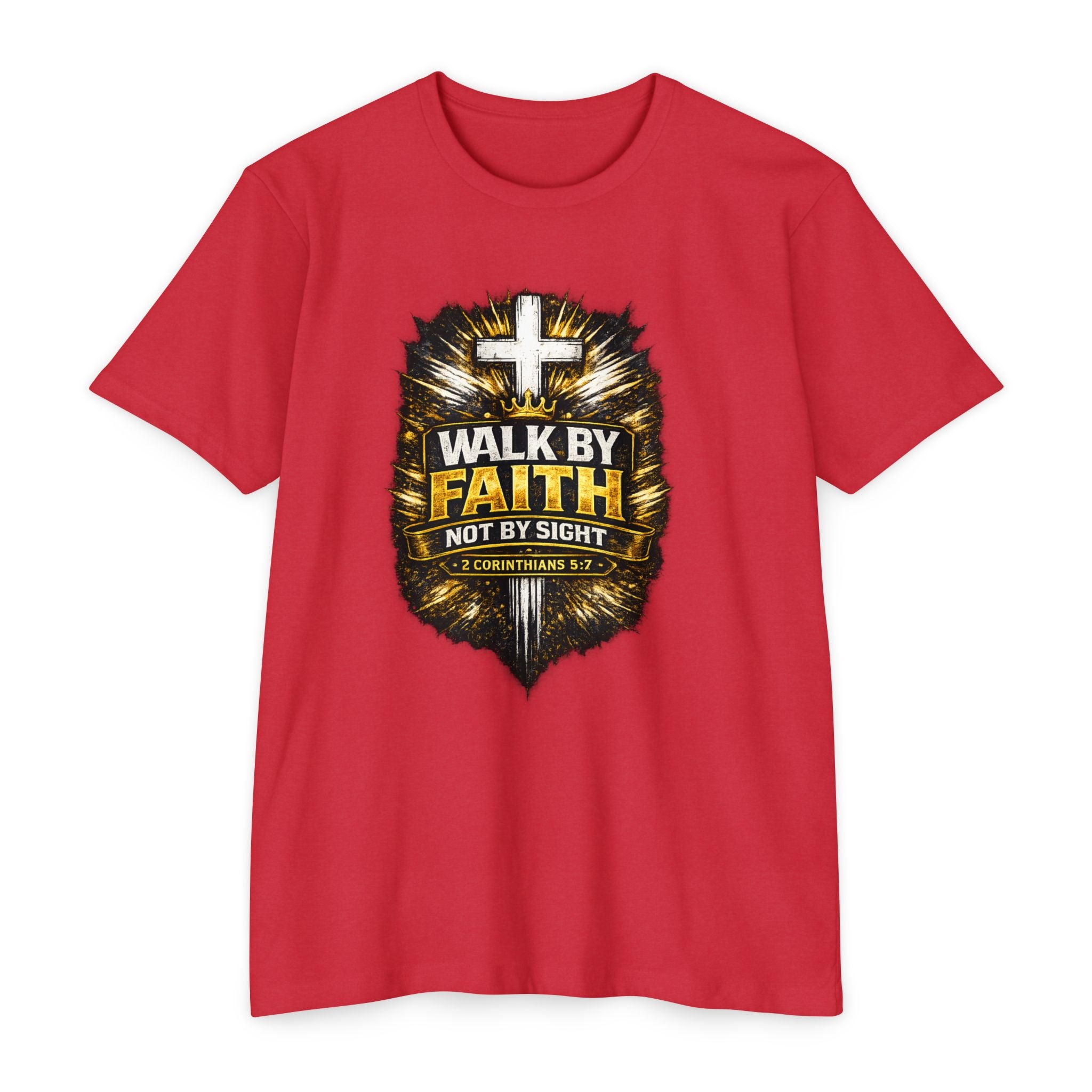 Walk By Faith T-Shirt — Christian Cross Scripture Tee (2 Corinthians 5:7)