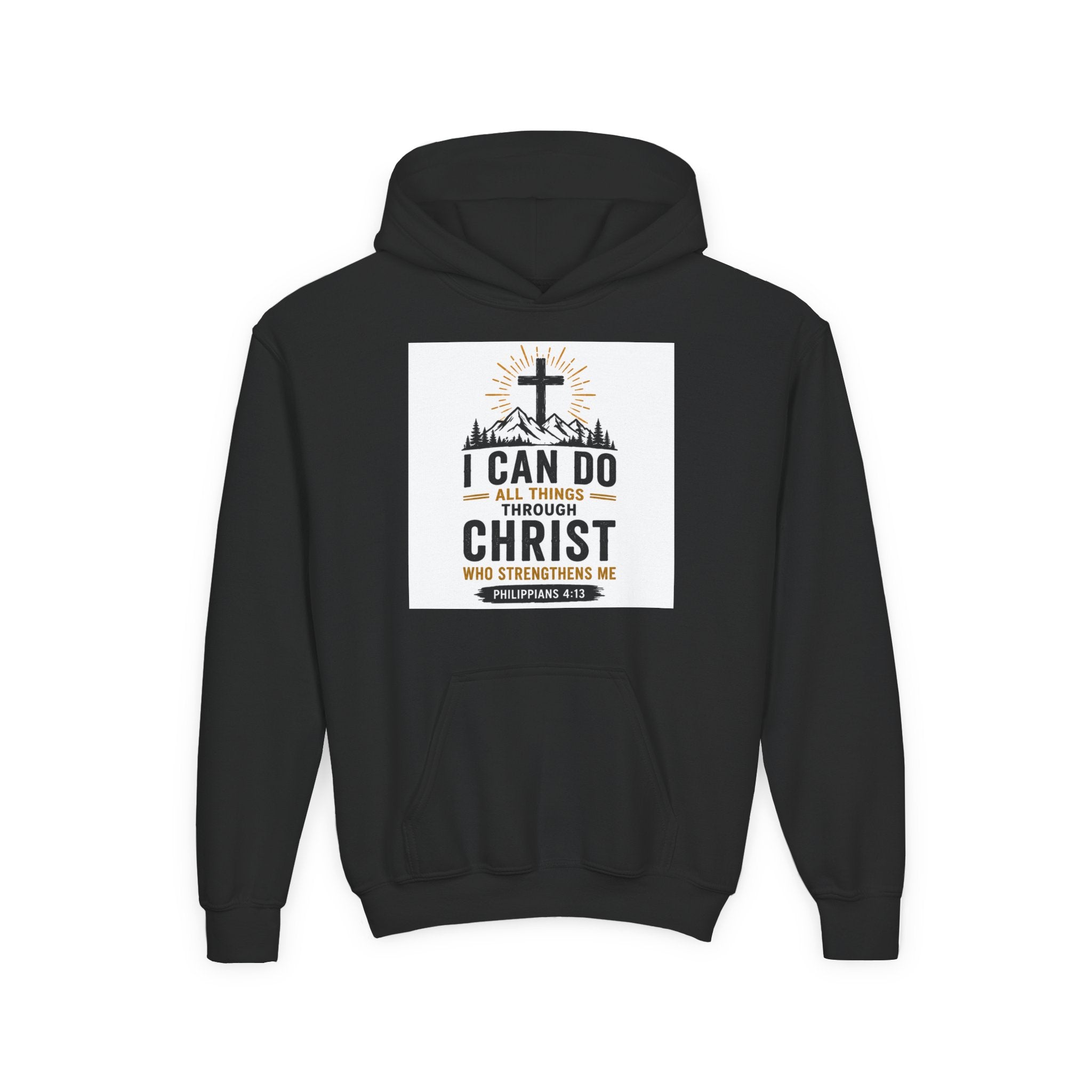 Christian Youth Hoodie - "I Can Do All Things Through Christ" Faith Pullover