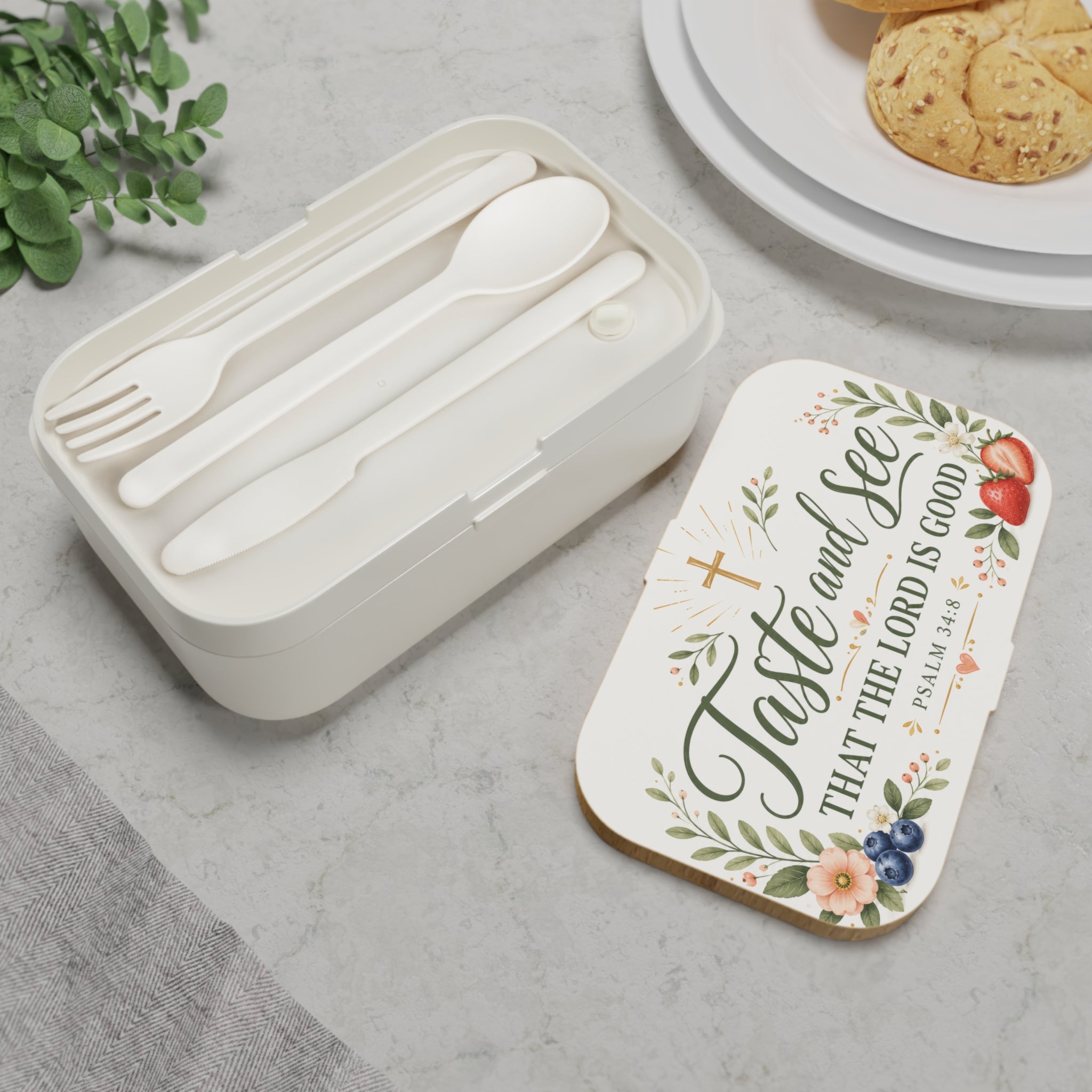 Christian Bento Lunch Box — "Taste and See That the Lord Is Good" (Psalm 34:8)