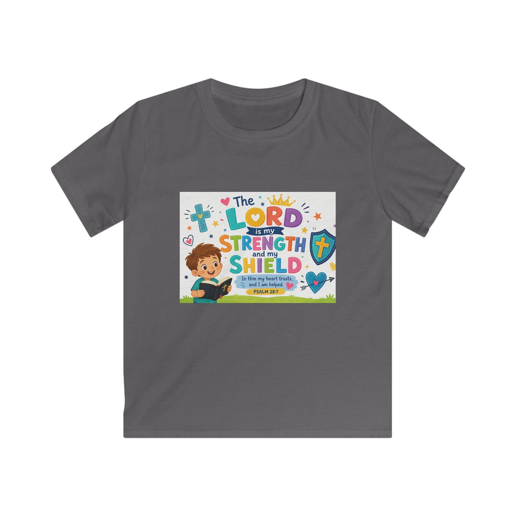 Kids Tee — "The LORD is My Strength and Shield" Christian Bible Verse Shirt