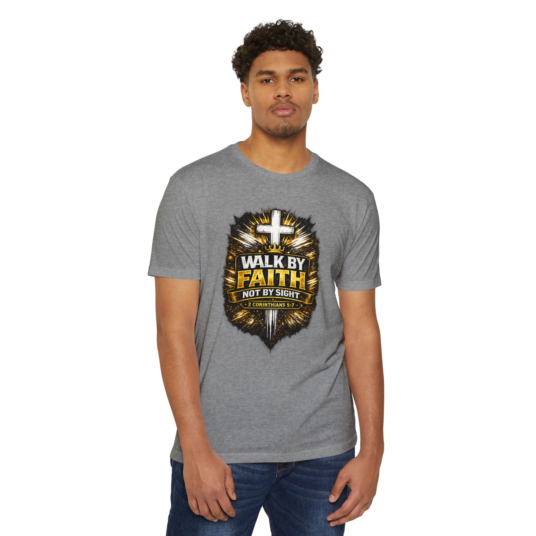 Walk By Faith T-Shirt — Christian Cross Scripture Tee (2 Corinthians 5:7)