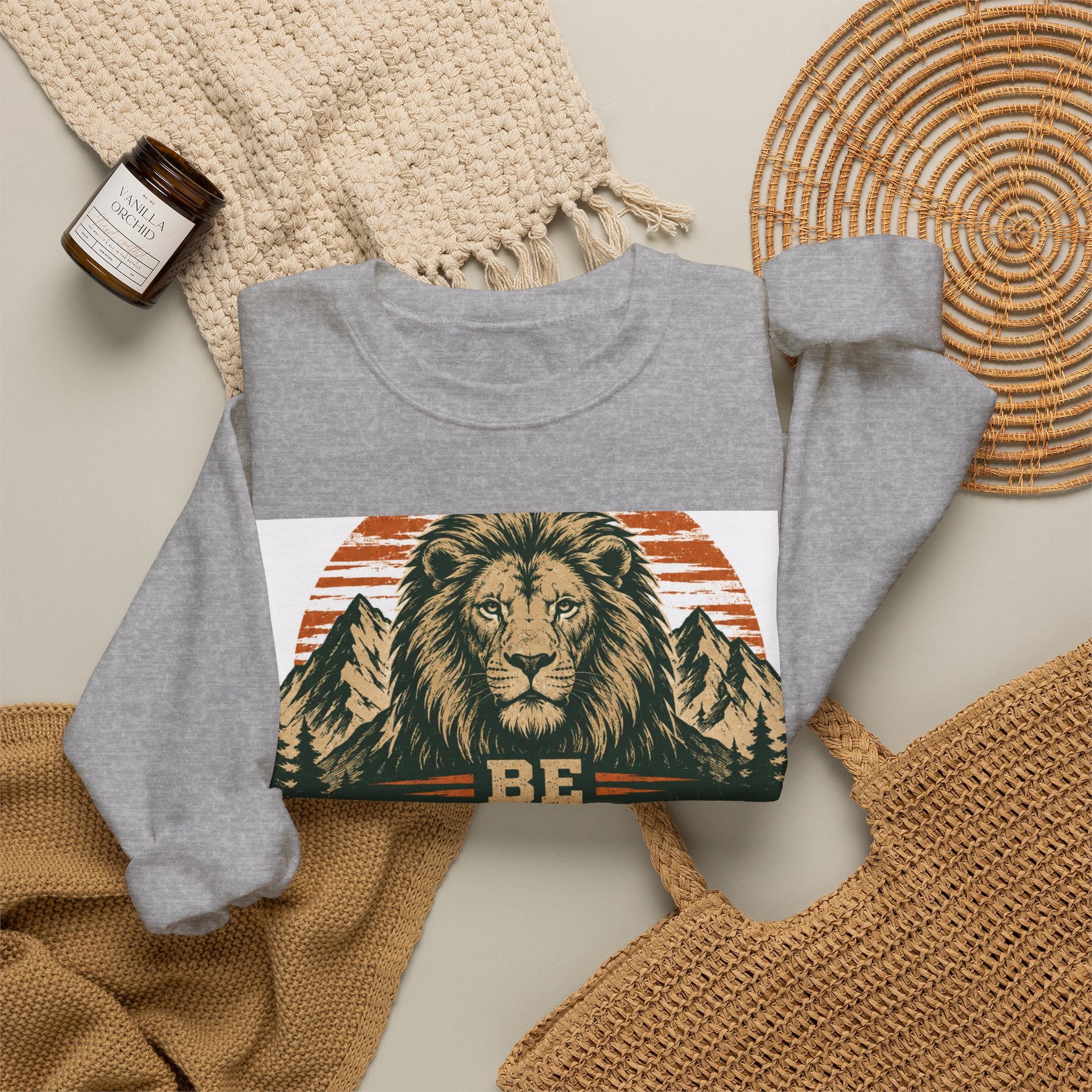 Be Strong and Courageous Crewneck Sweatshirt – Joshua 1:9 Lion Graphic