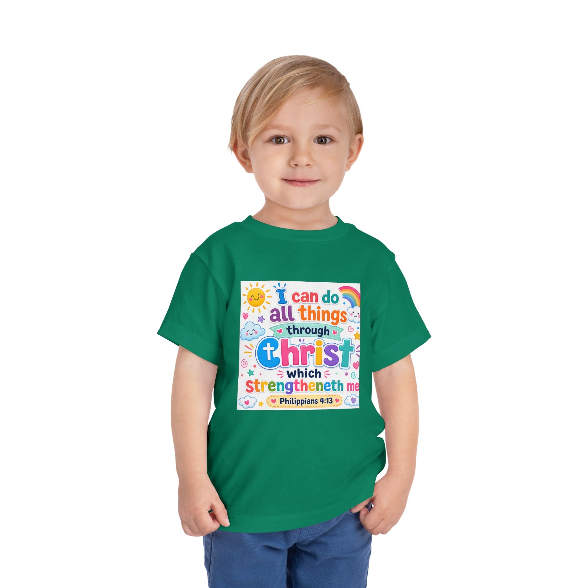 Toddler Tee — "I Can Do All Things Through Christ" Colorful Faith Shirt (Philippians 4:13)