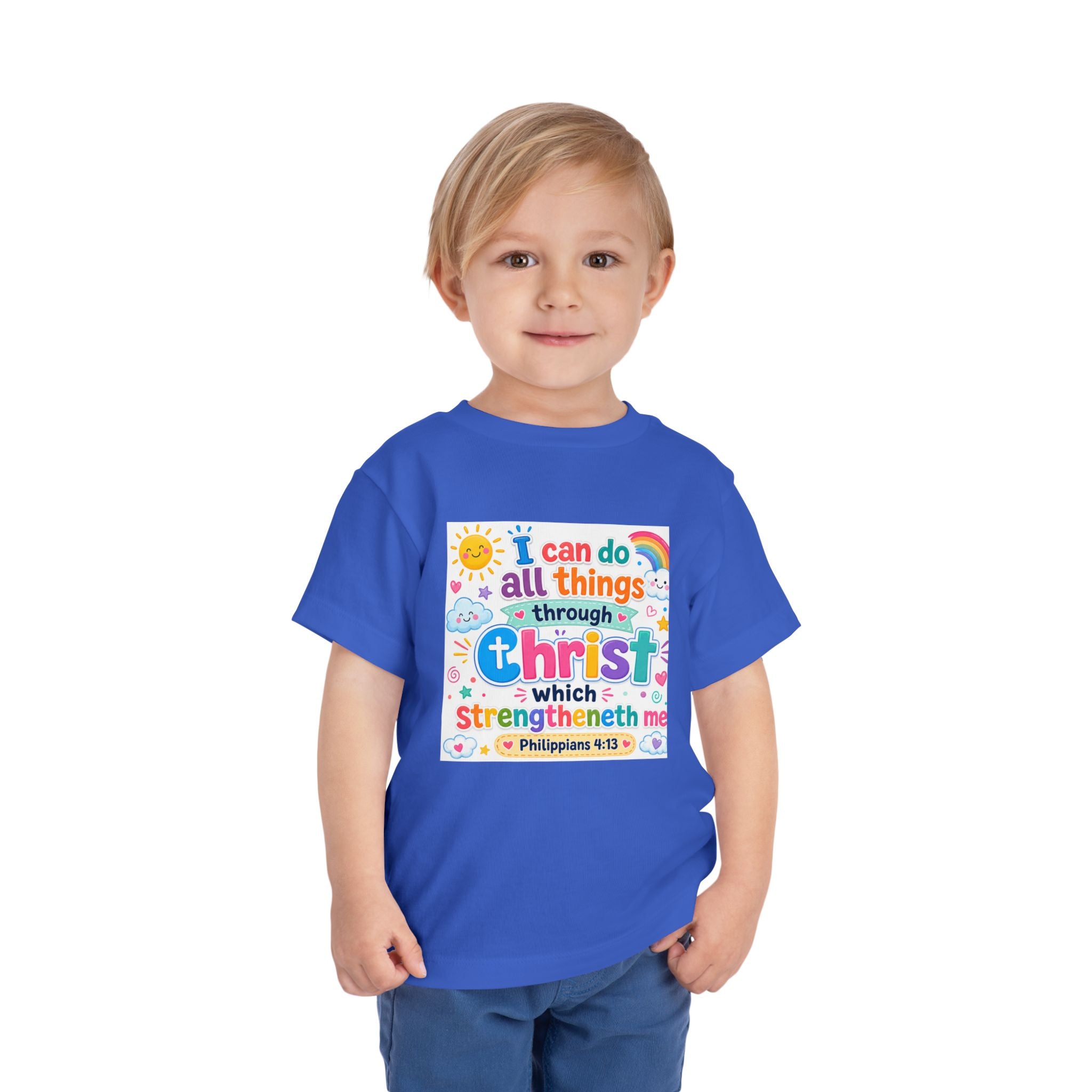 Toddler Tee — "I Can Do All Things Through Christ" Colorful Faith Shirt (Philippians 4:13)
