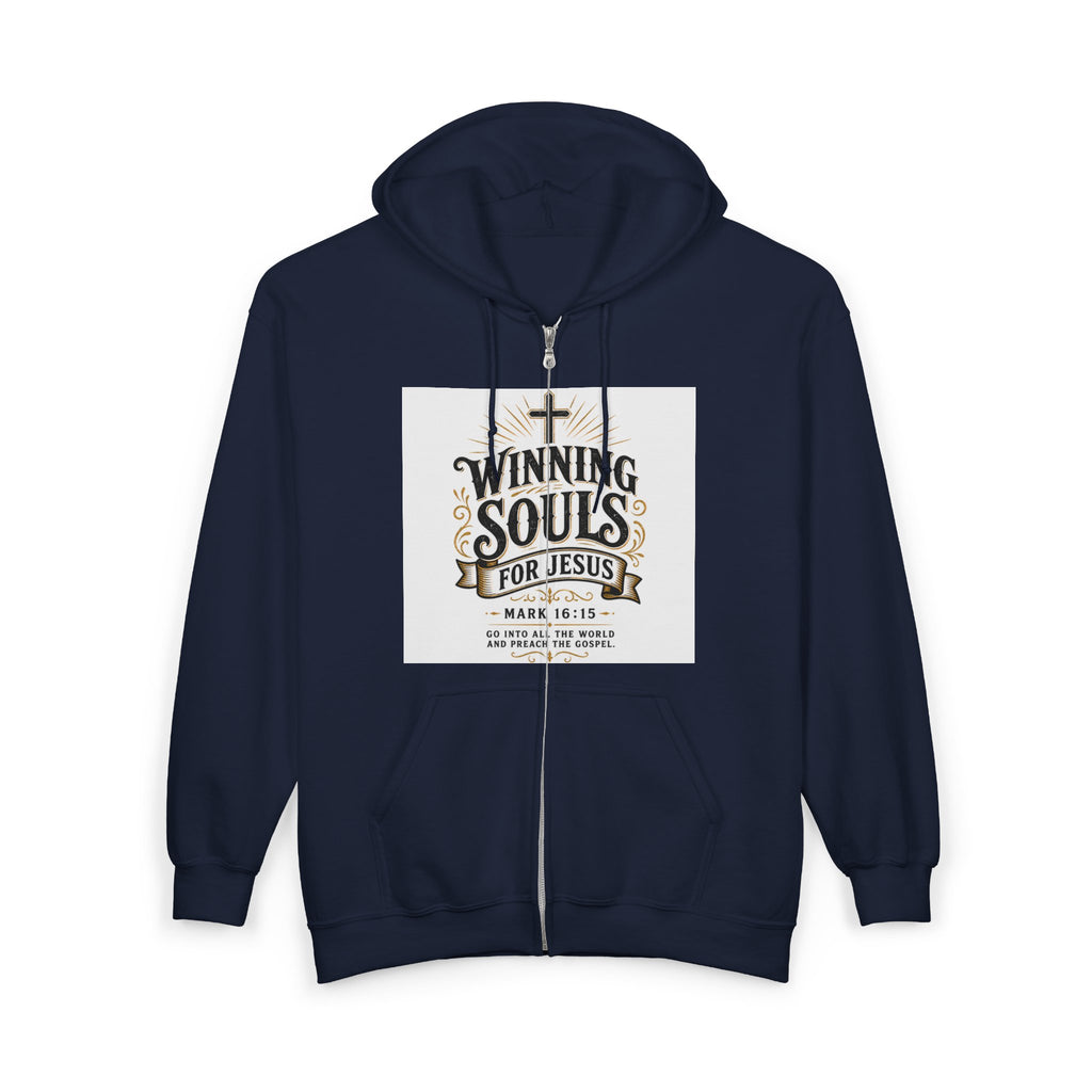 Christian Zip Hoodie — "Winning Souls for Jesus" Faith Ministry Sweatshirt