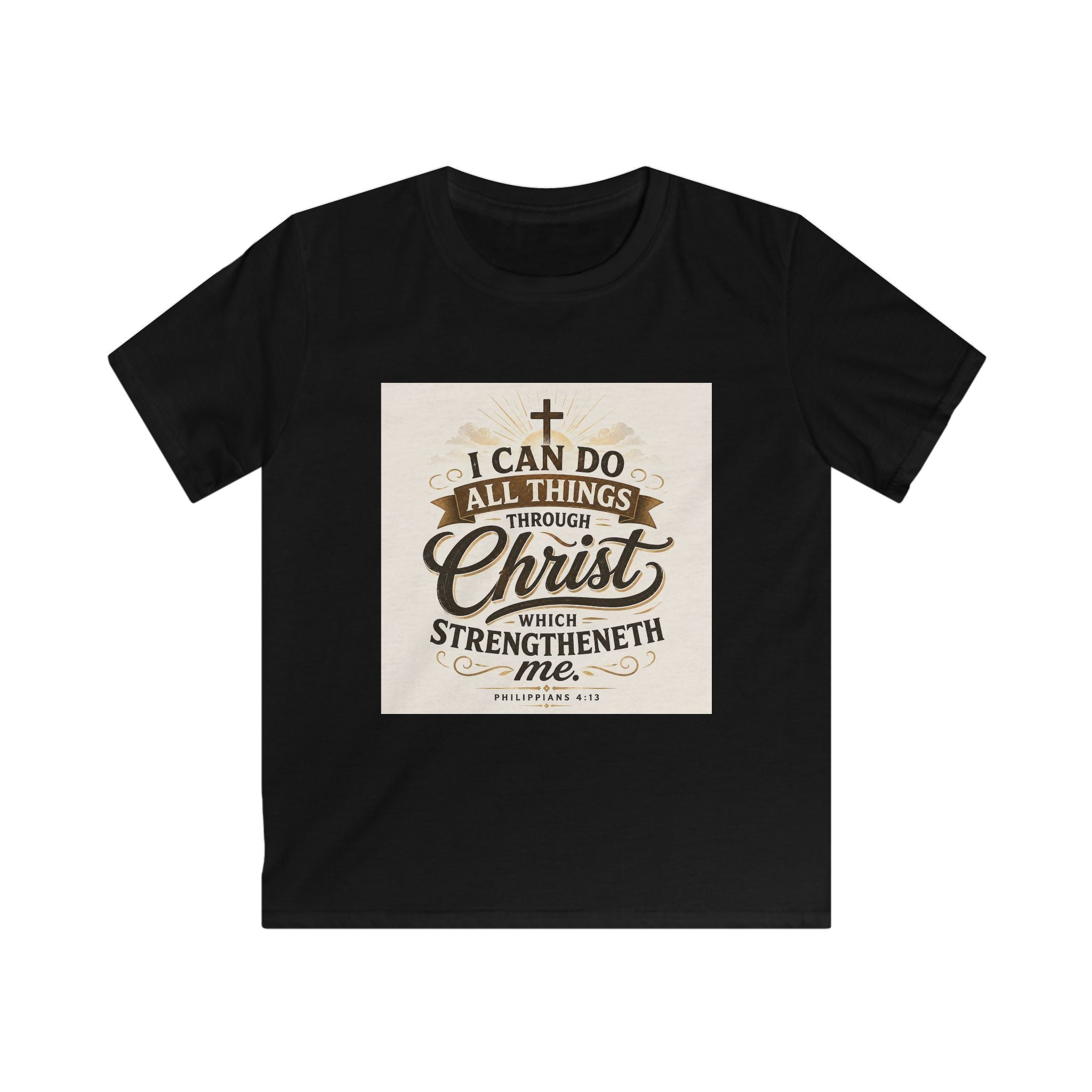 Kids Christian Tee — “I Can Do All Things Through Christ” Bible Verse Shirt