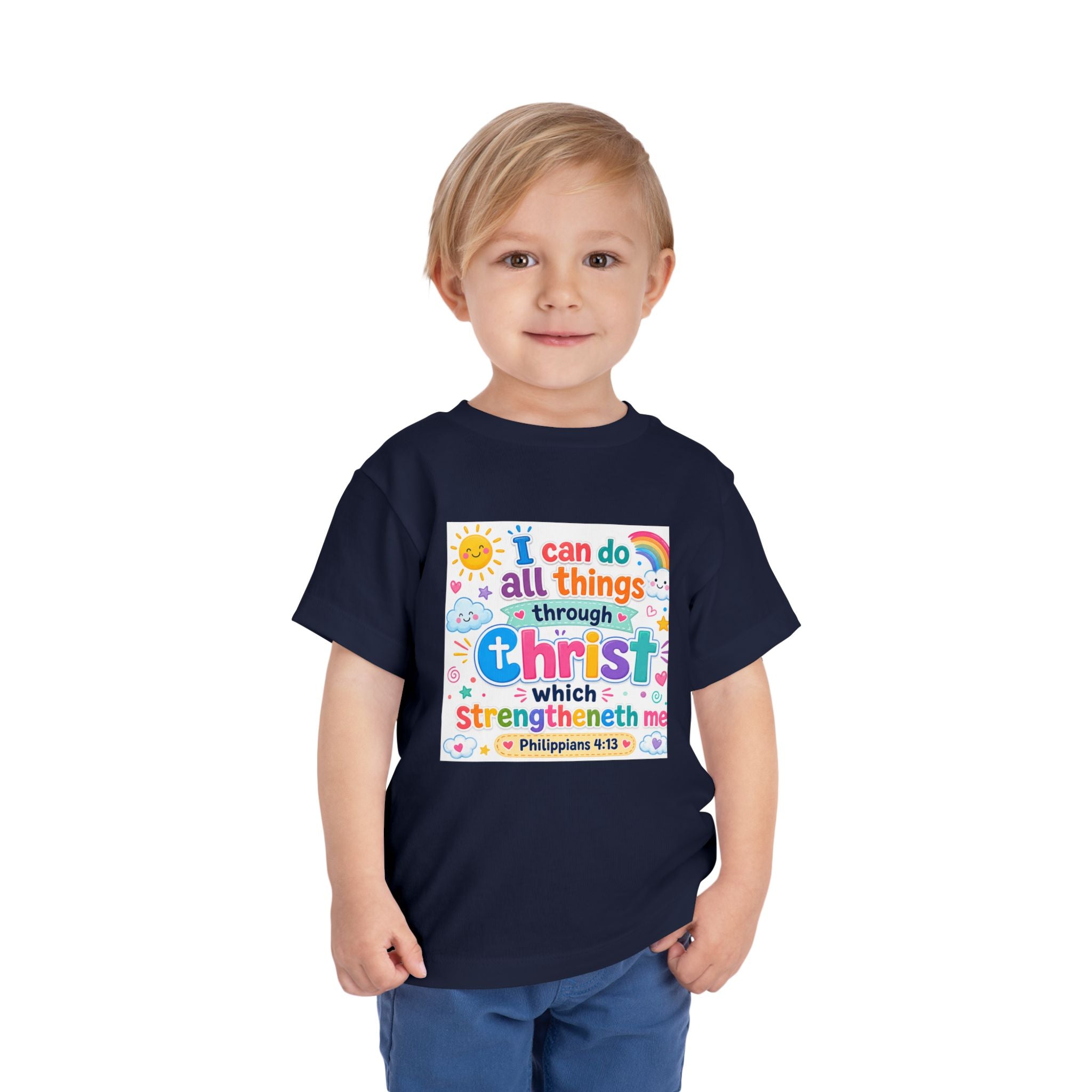 Toddler Tee — "I Can Do All Things Through Christ" Colorful Faith Shirt (Philippians 4:13)