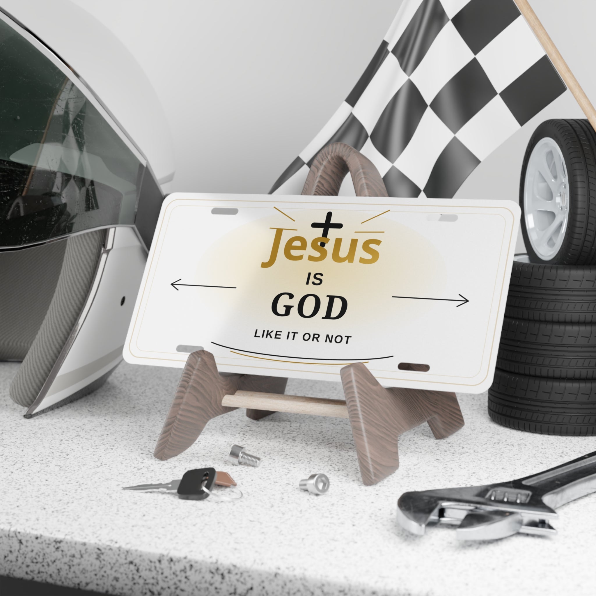 Jesus Is God Vanity Plate — Christian License Plate with Bold Faith Message