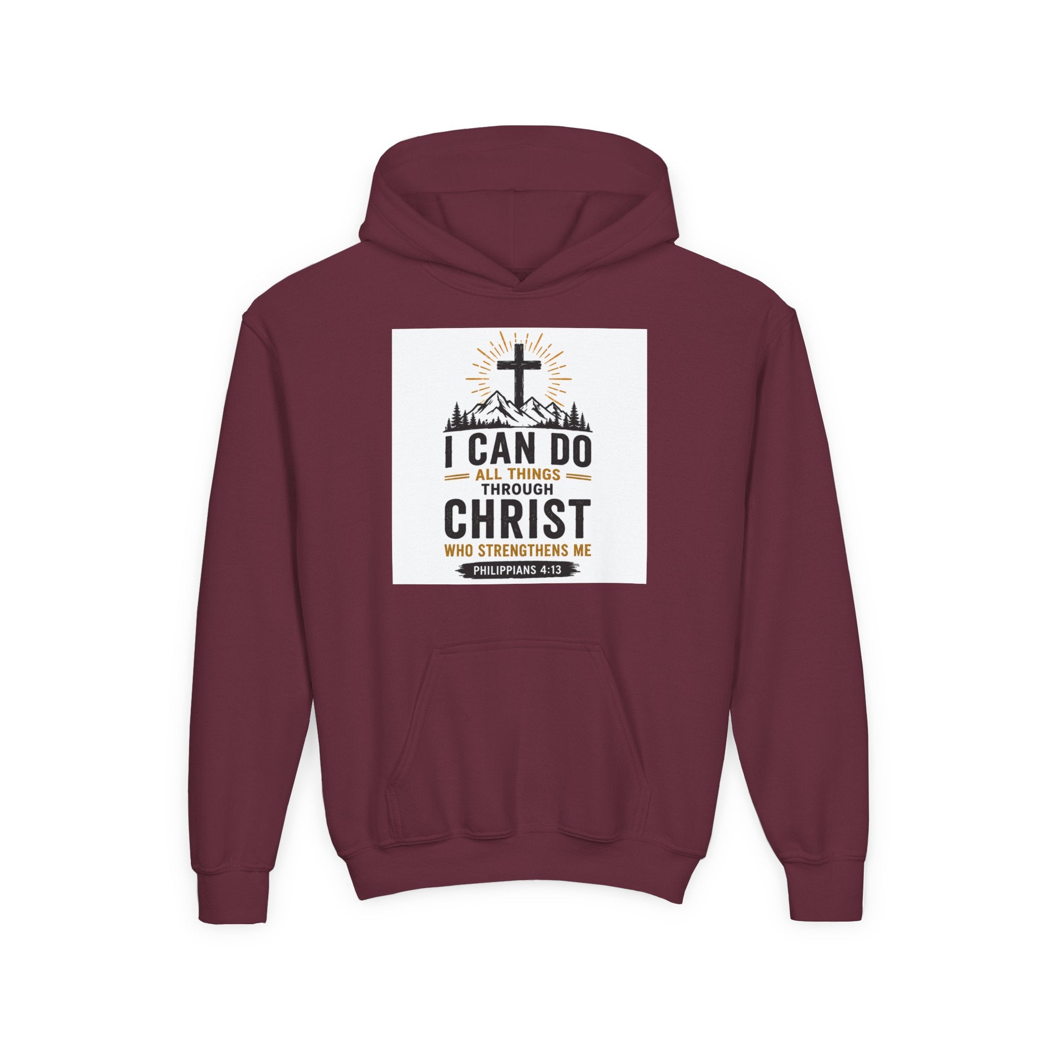 Christian Youth Hoodie - "I Can Do All Things Through Christ" Faith Pullover
