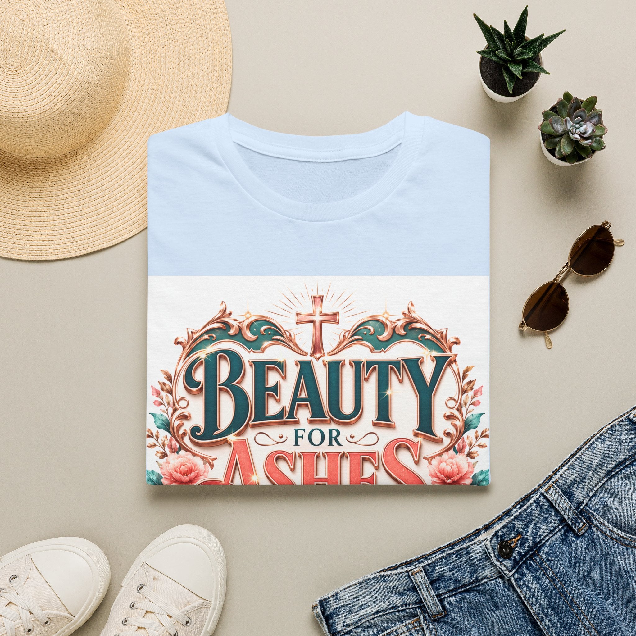 Beauty for Ashes T-Shirt — Christian Faith Floral Tee (Joy for Mourning)