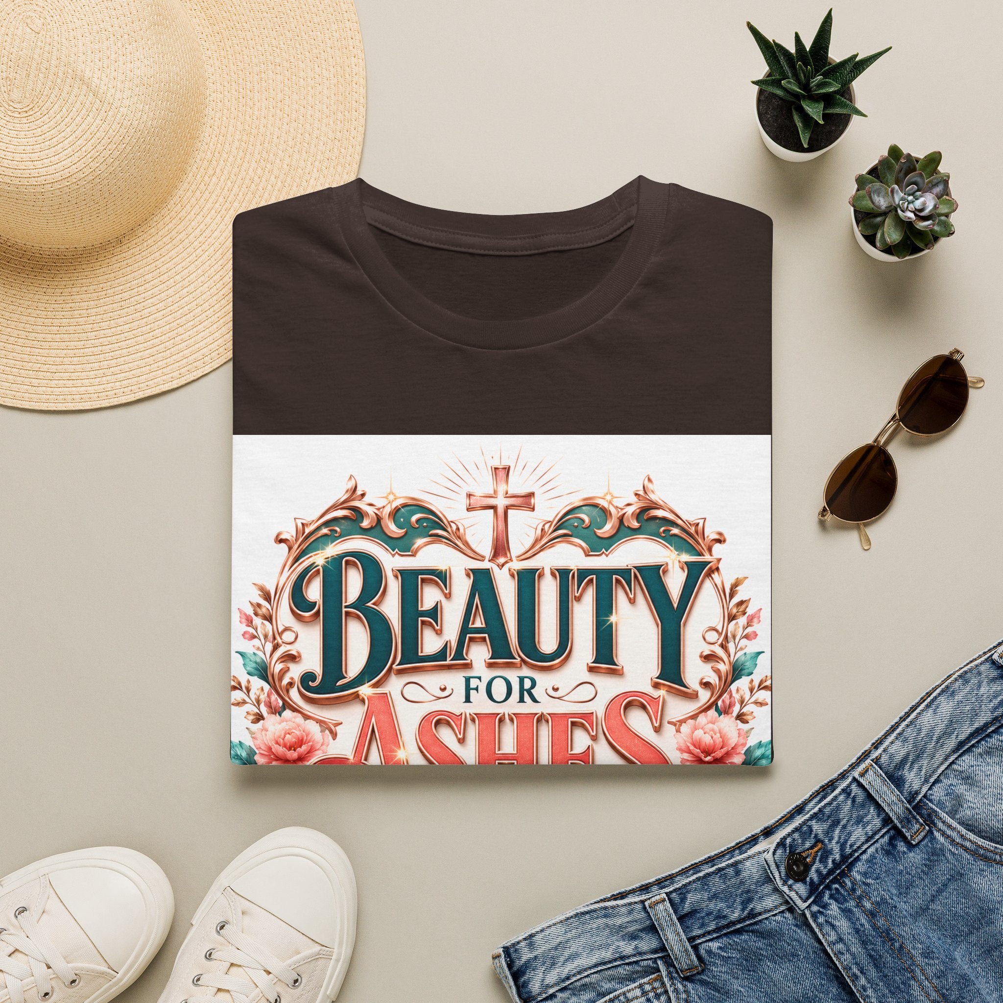 Beauty for Ashes T-Shirt — Christian Faith Floral Tee (Joy for Mourning)
