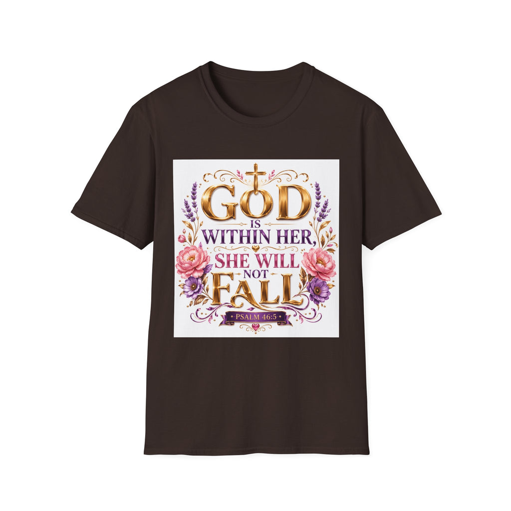 Faithful Floral T‑Shirt — "God Is Within Her, She Will Not Fall" Inspirational Christian Tee