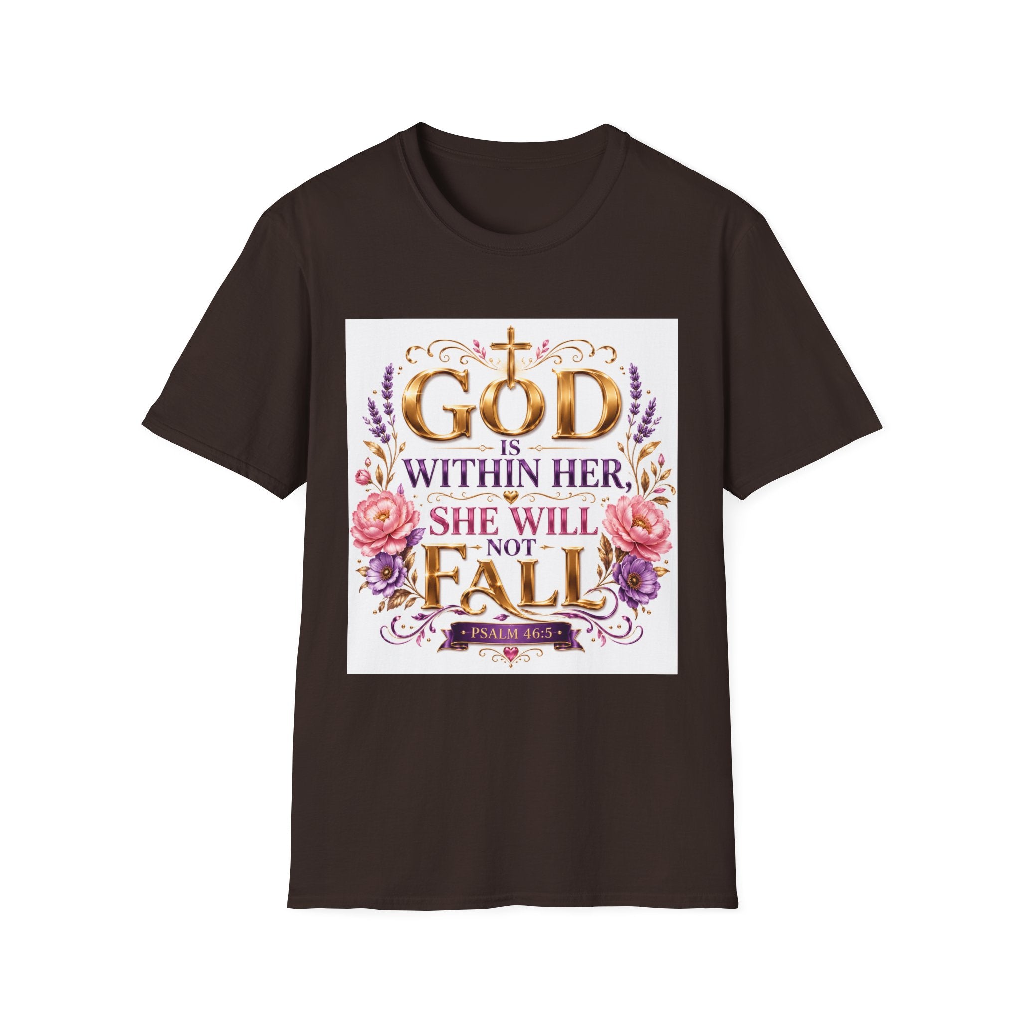 Faithful Floral T‑Shirt — "God Is Within Her, She Will Not Fall" Inspirational Christian Tee