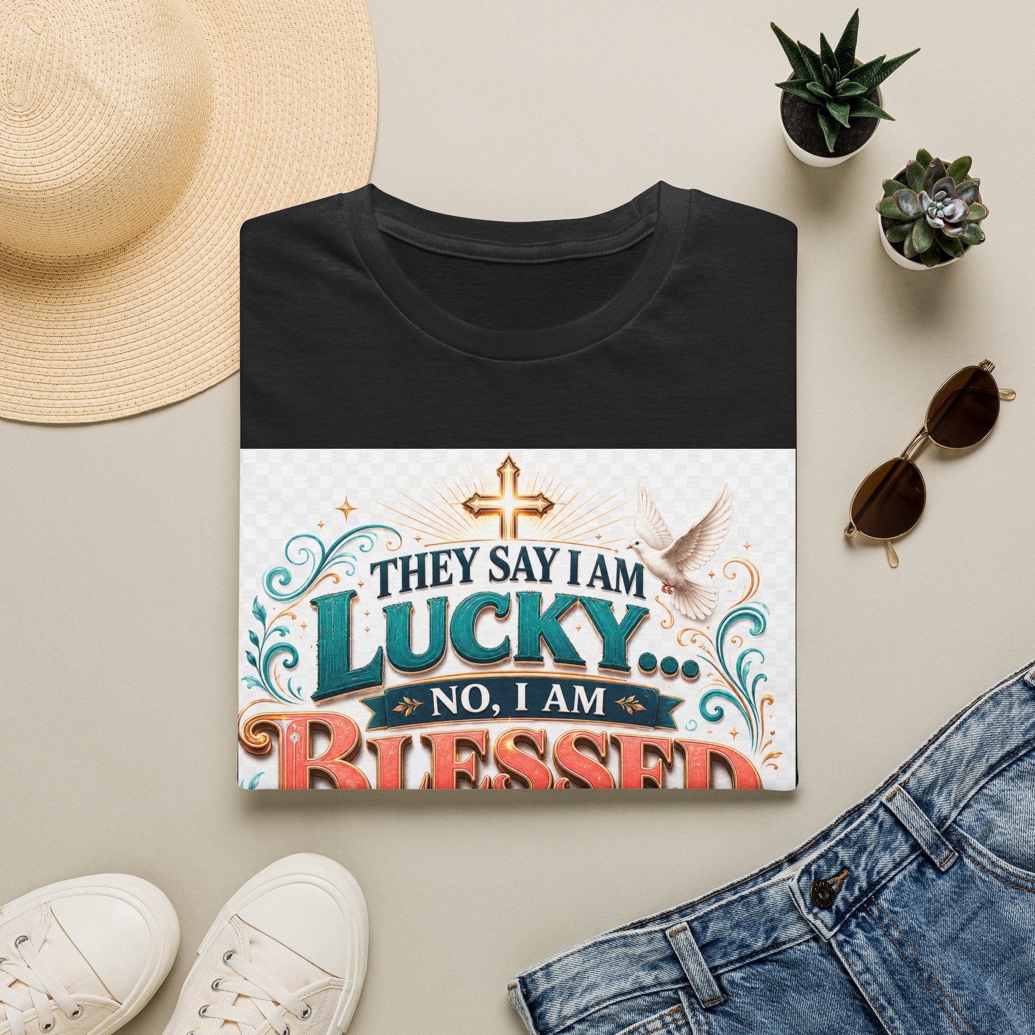 They Say I Am Lucky No, I Am Blessed T-Shirt — Christian Faith Tee