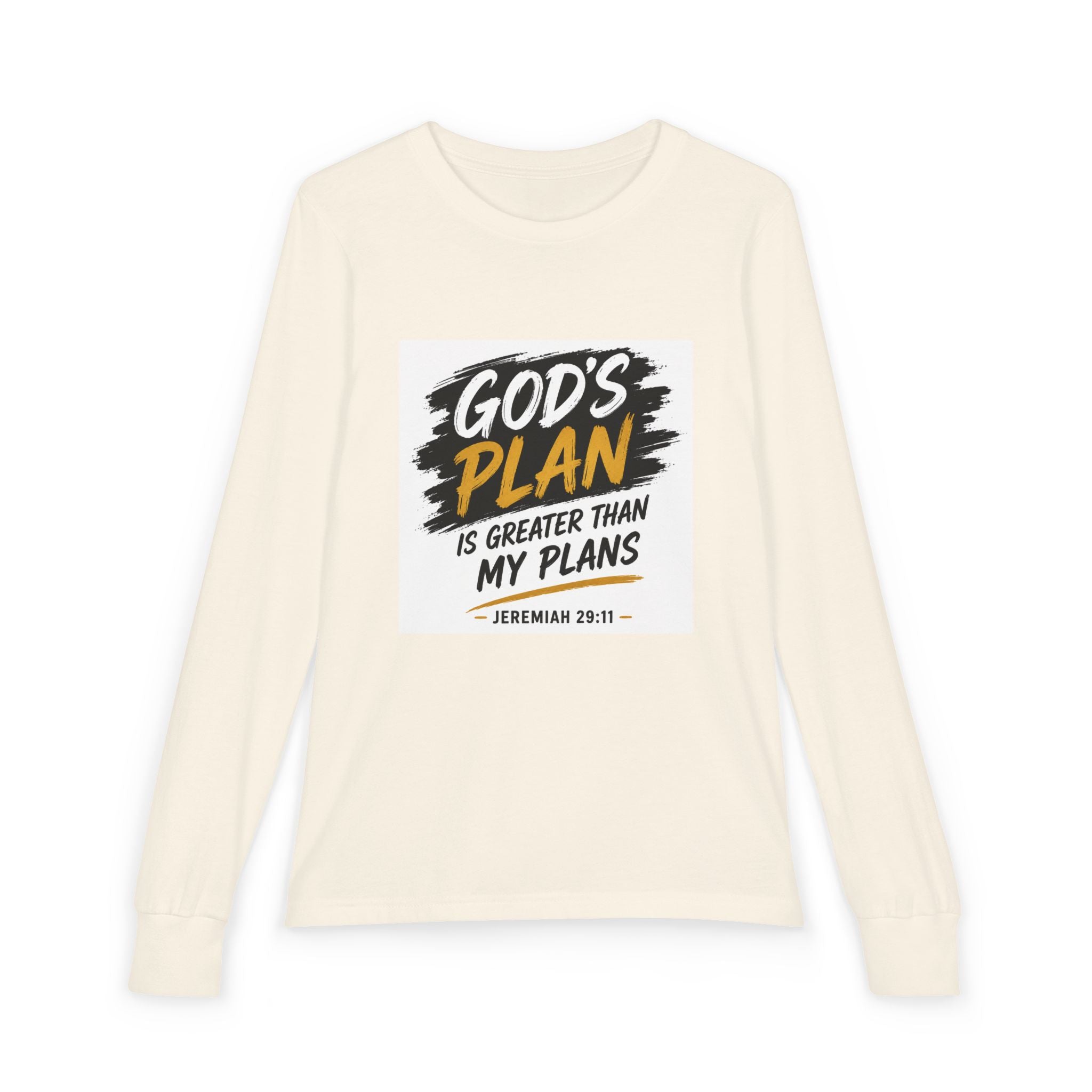 God's Plan Youth Long Sleeve Tee — "God's Plan Is Greater Than My Plans" Christian Kids Shirt