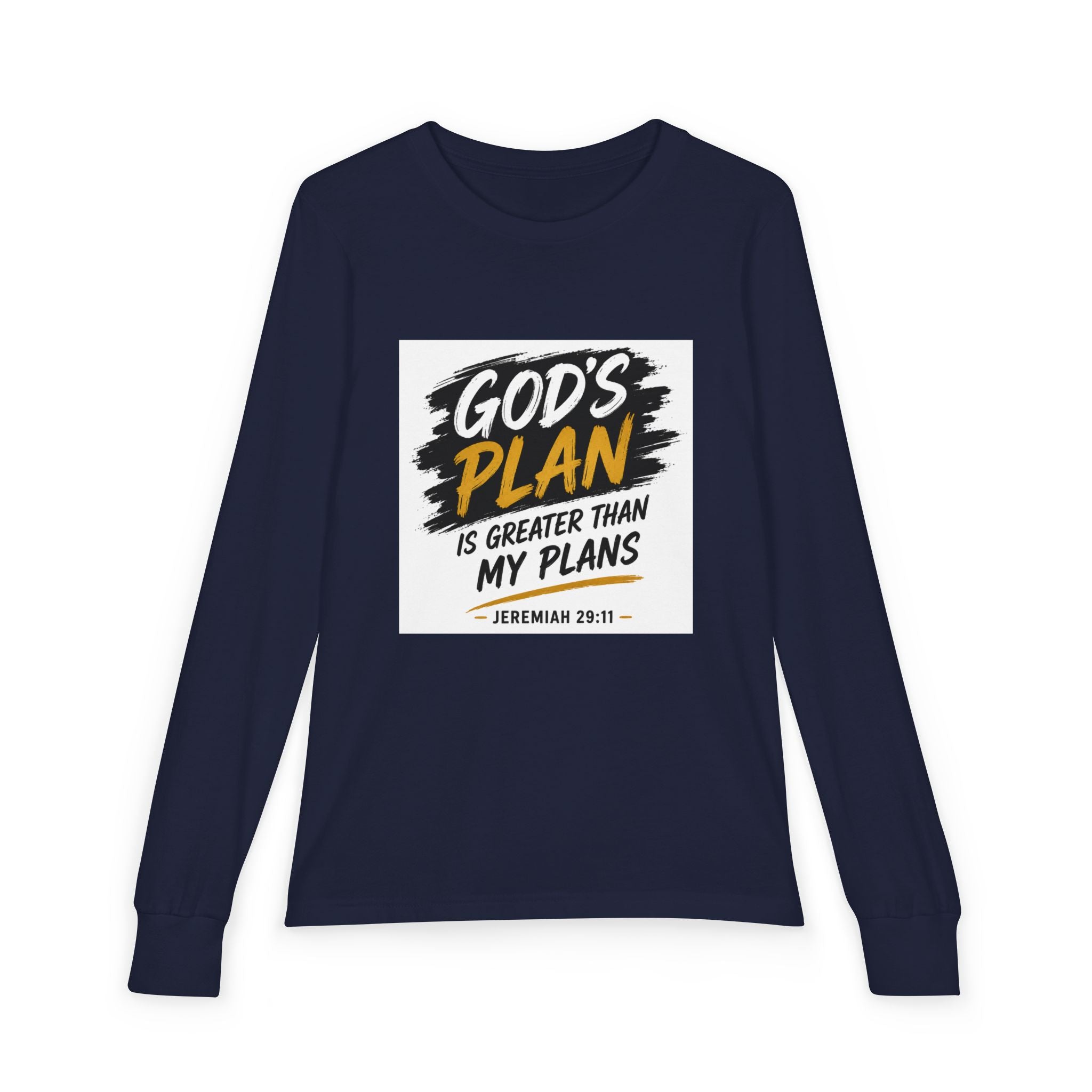 God's Plan Youth Long Sleeve Tee — "God's Plan Is Greater Than My Plans" Christian Kids Shirt