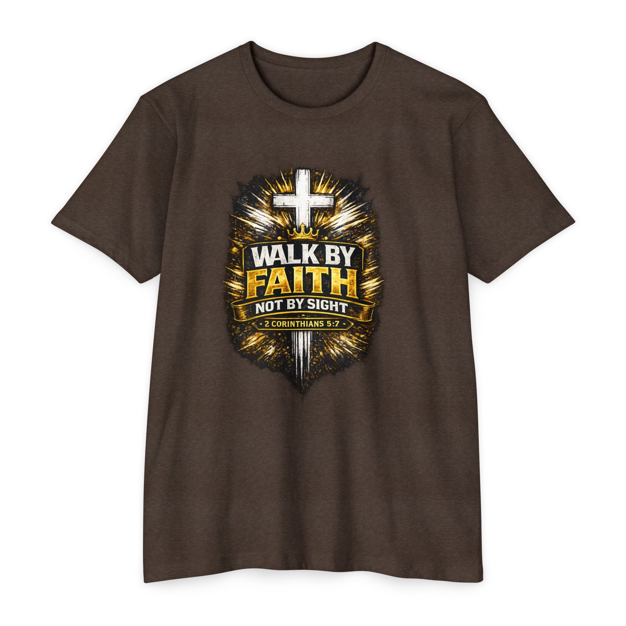Walk By Faith T-Shirt — Christian Cross Scripture Tee (2 Corinthians 5:7)
