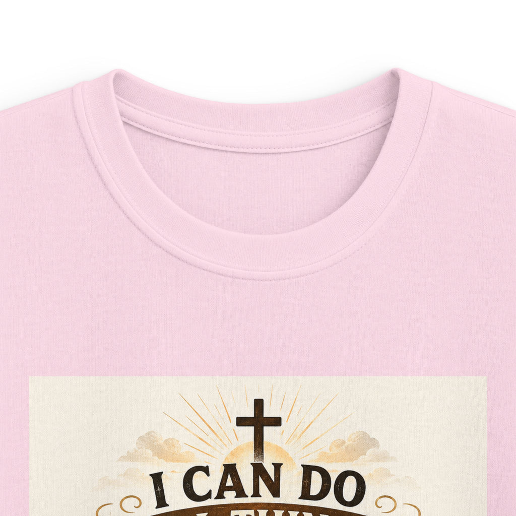 Kids Christian Tee — “I Can Do All Things Through Christ” Bible Verse Shirt