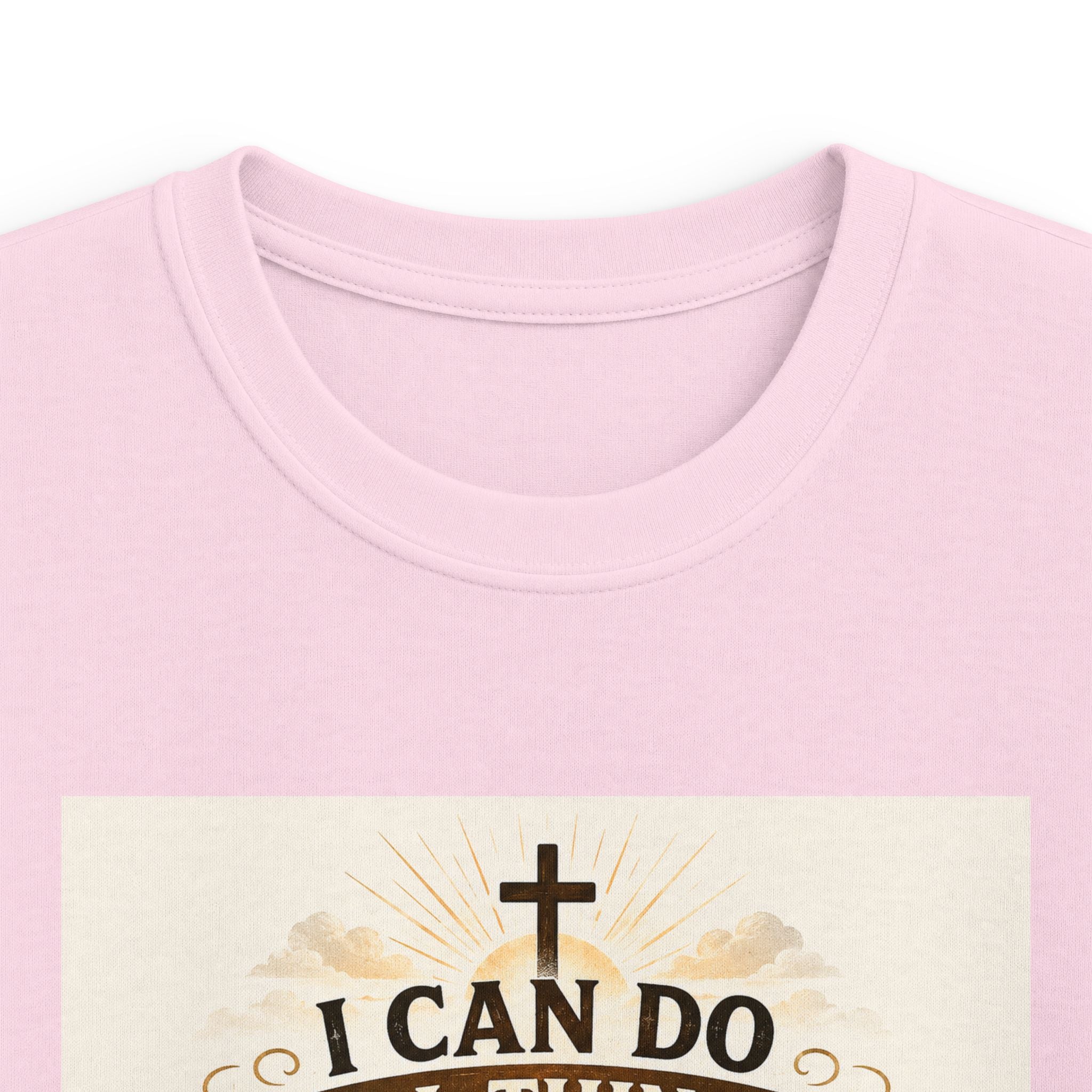 Kids Christian Tee — “I Can Do All Things Through Christ” Bible Verse Shirt