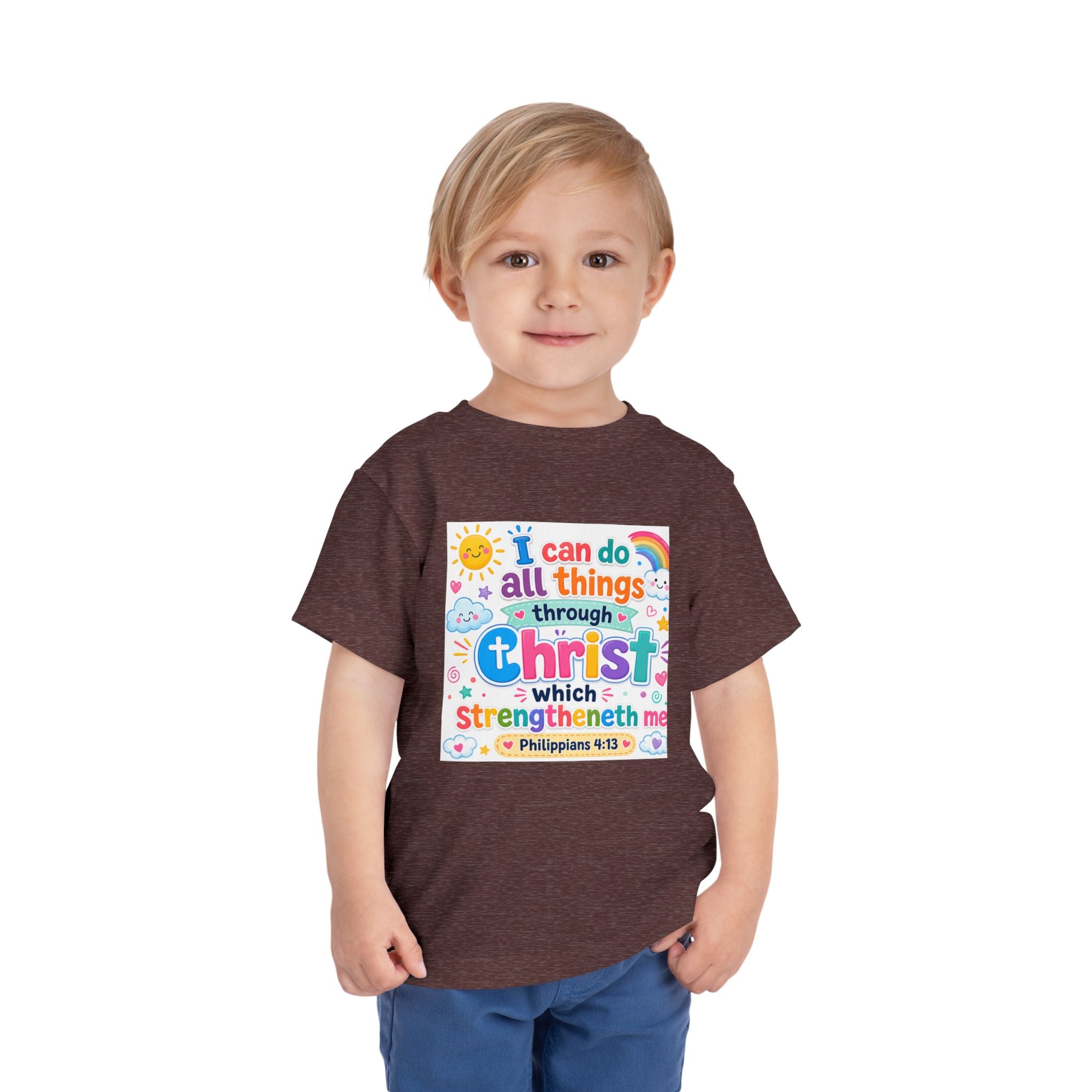 Toddler Tee — "I Can Do All Things Through Christ" Colorful Faith Shirt (Philippians 4:13)